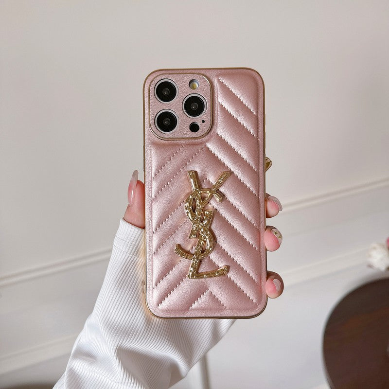 YSL Luxury Leather iPhone Case Diamond Grid