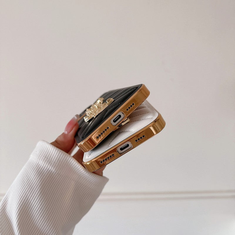 YSL Luxury Leather iPhone Case Diamond Grid