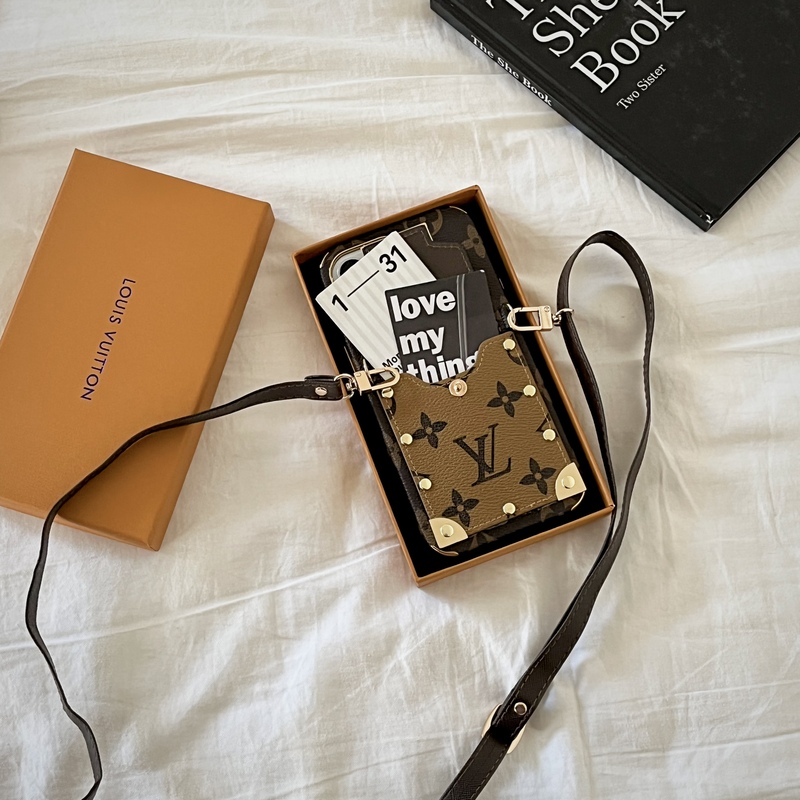 Monogram Leather iPhone Wallet Case With Crossbody Strap