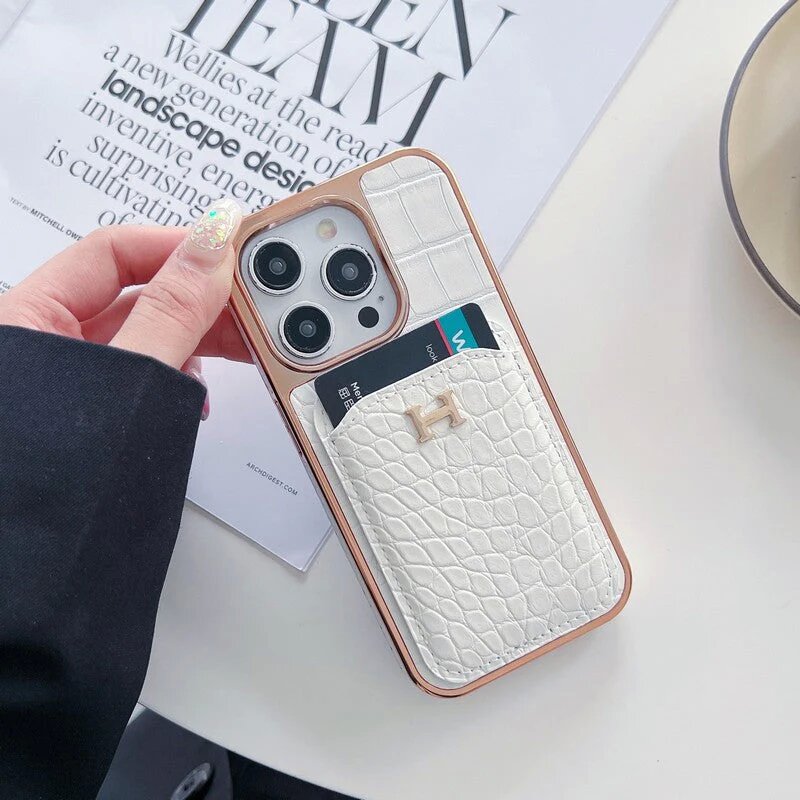 Faux Crocodile Leather H iPhone Wallet Case