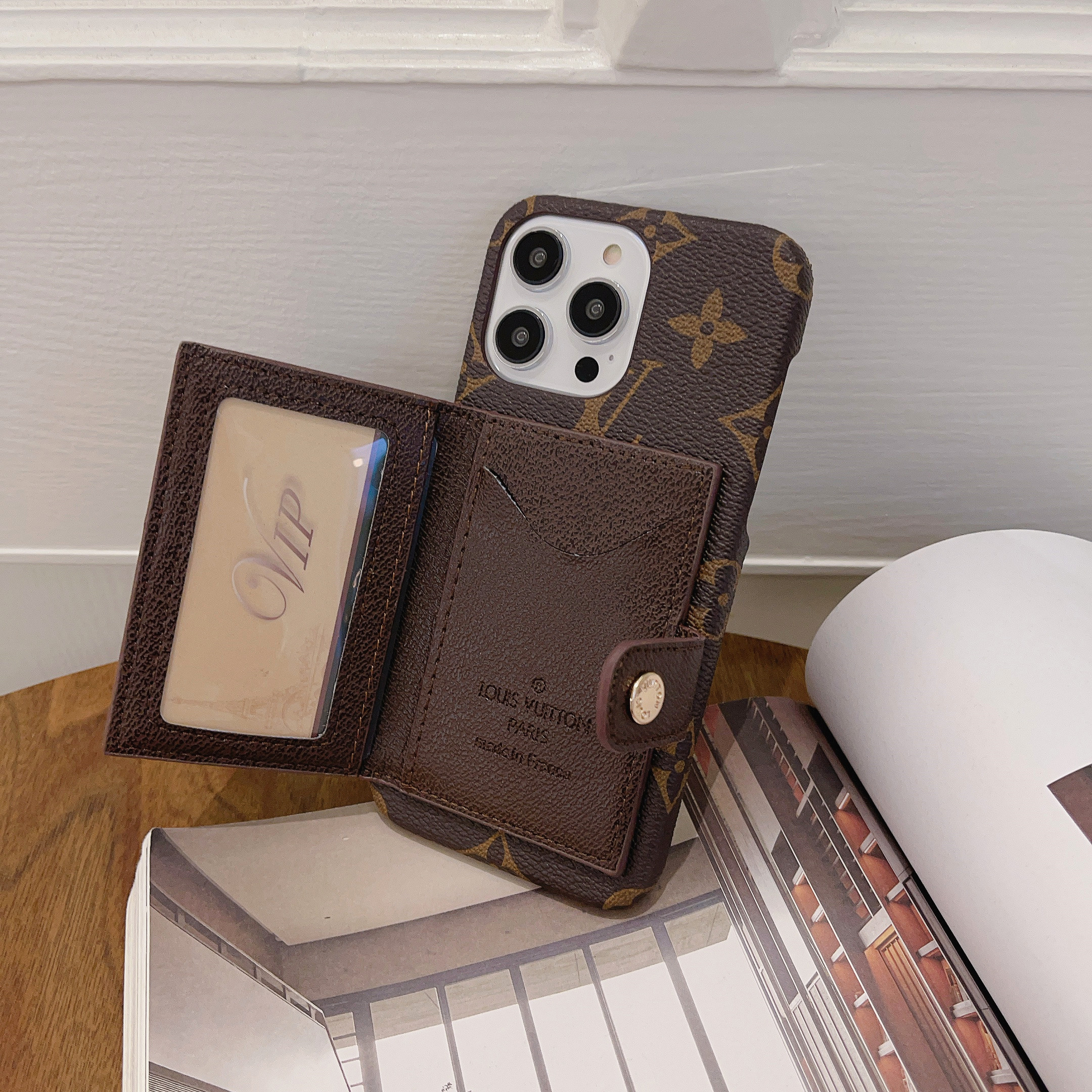 Monogram Leather iPhone Wallet Case 