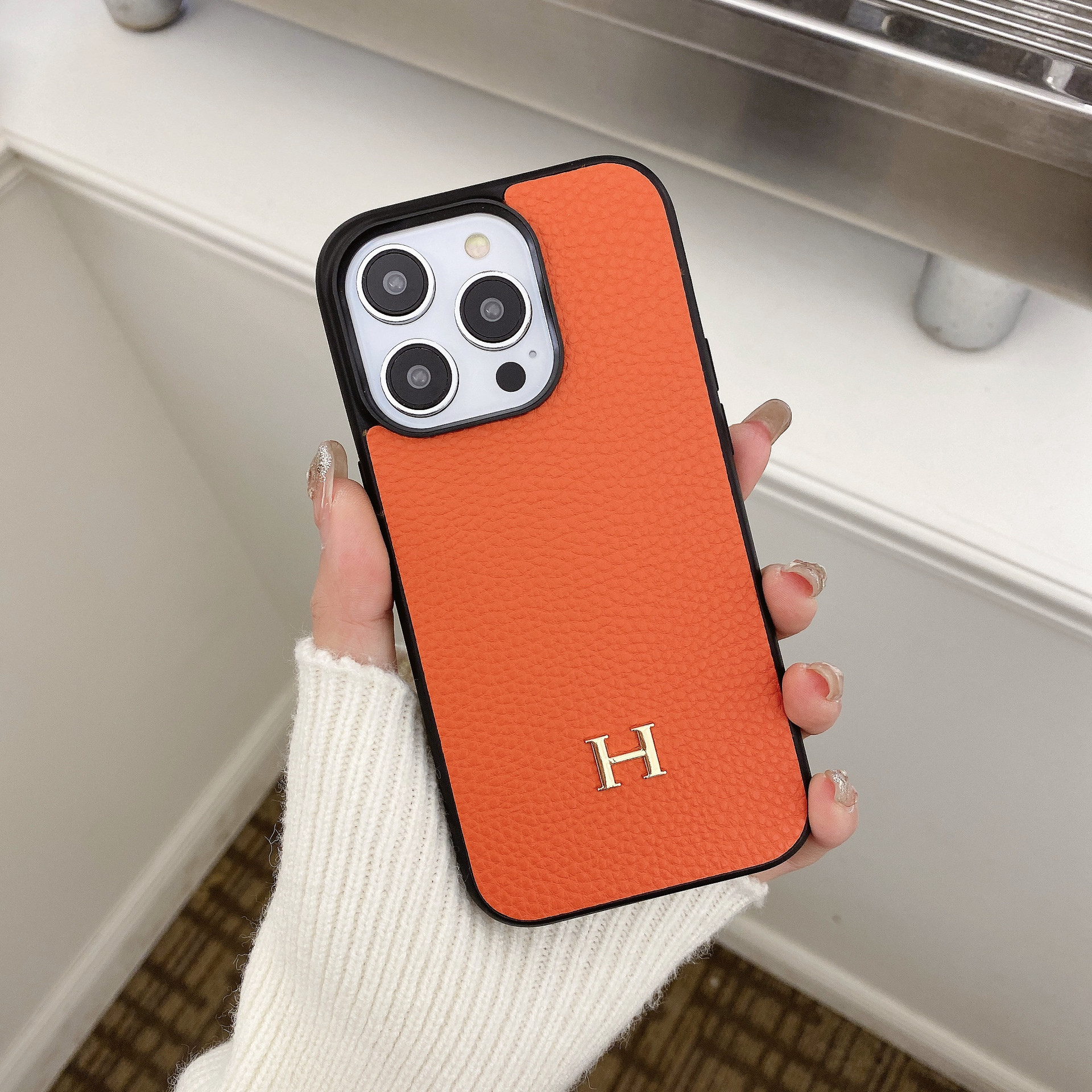 Leather H iPhone  Case-Litchi Pattern