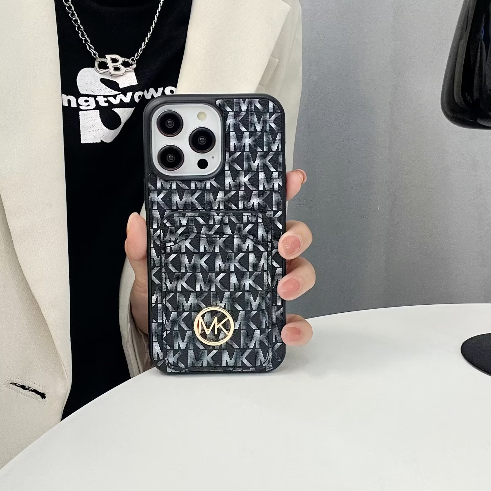 Leather MK iPhone Wallet Case