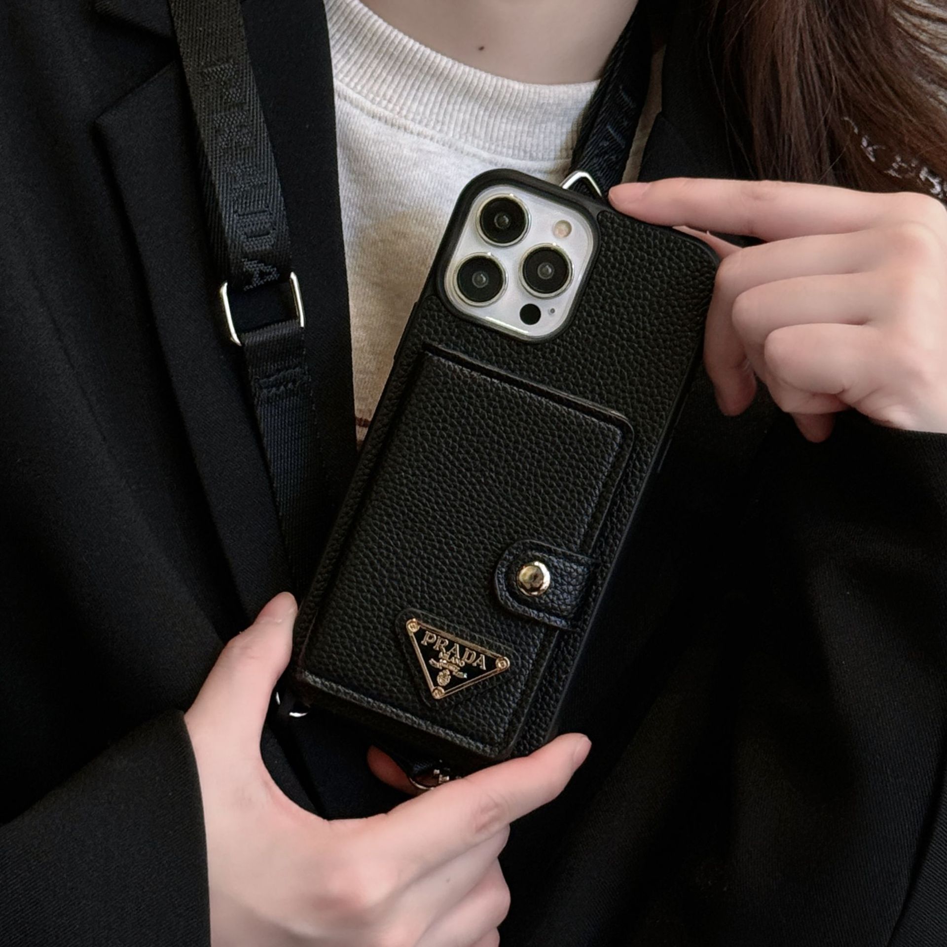 Leather iPhone Wallet Case With Crossbody Strap 