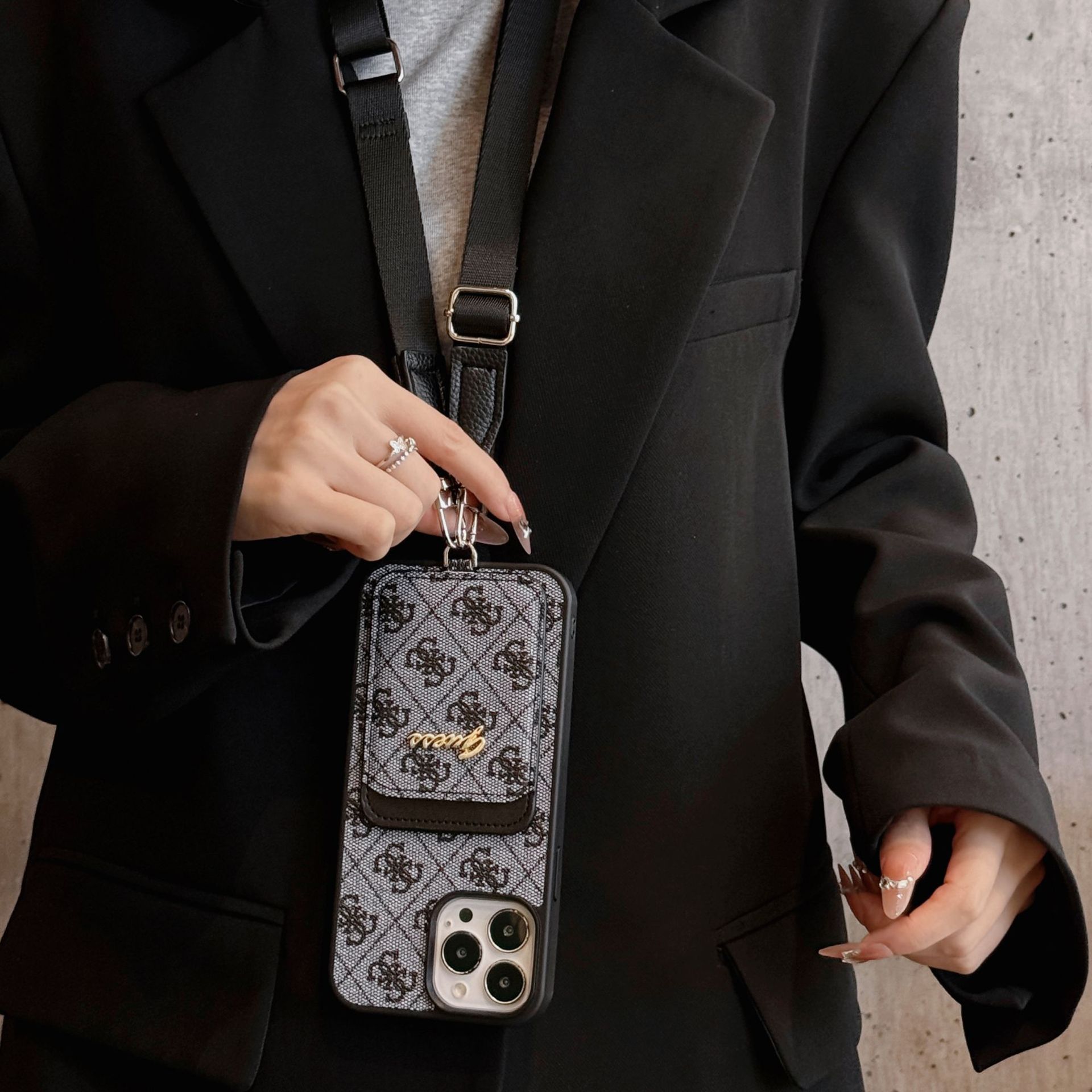 Cloth Pattern Vintage iPhone Wallet Case With Crossbody Strap 