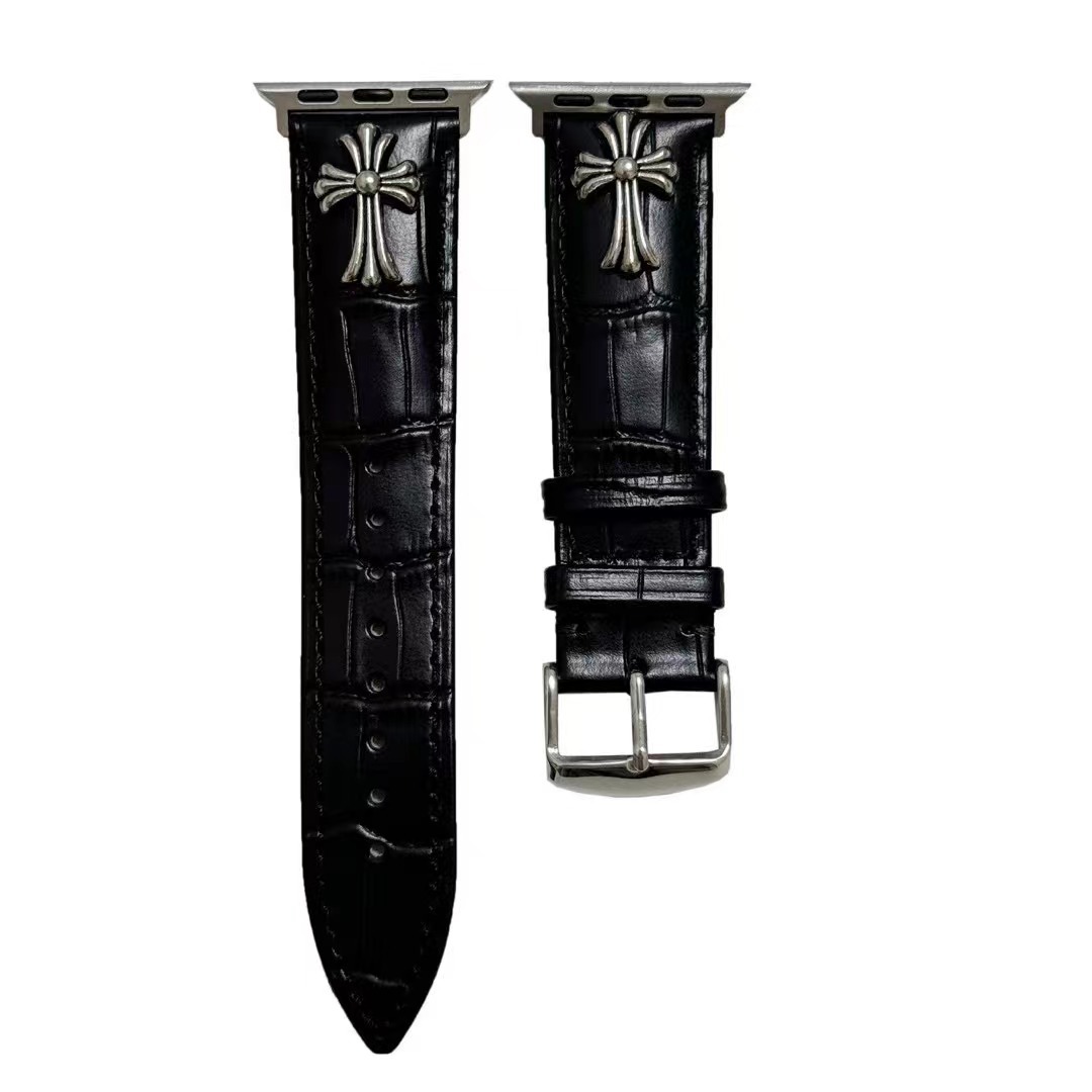 Black luxury leather CH Apple Watch Bands