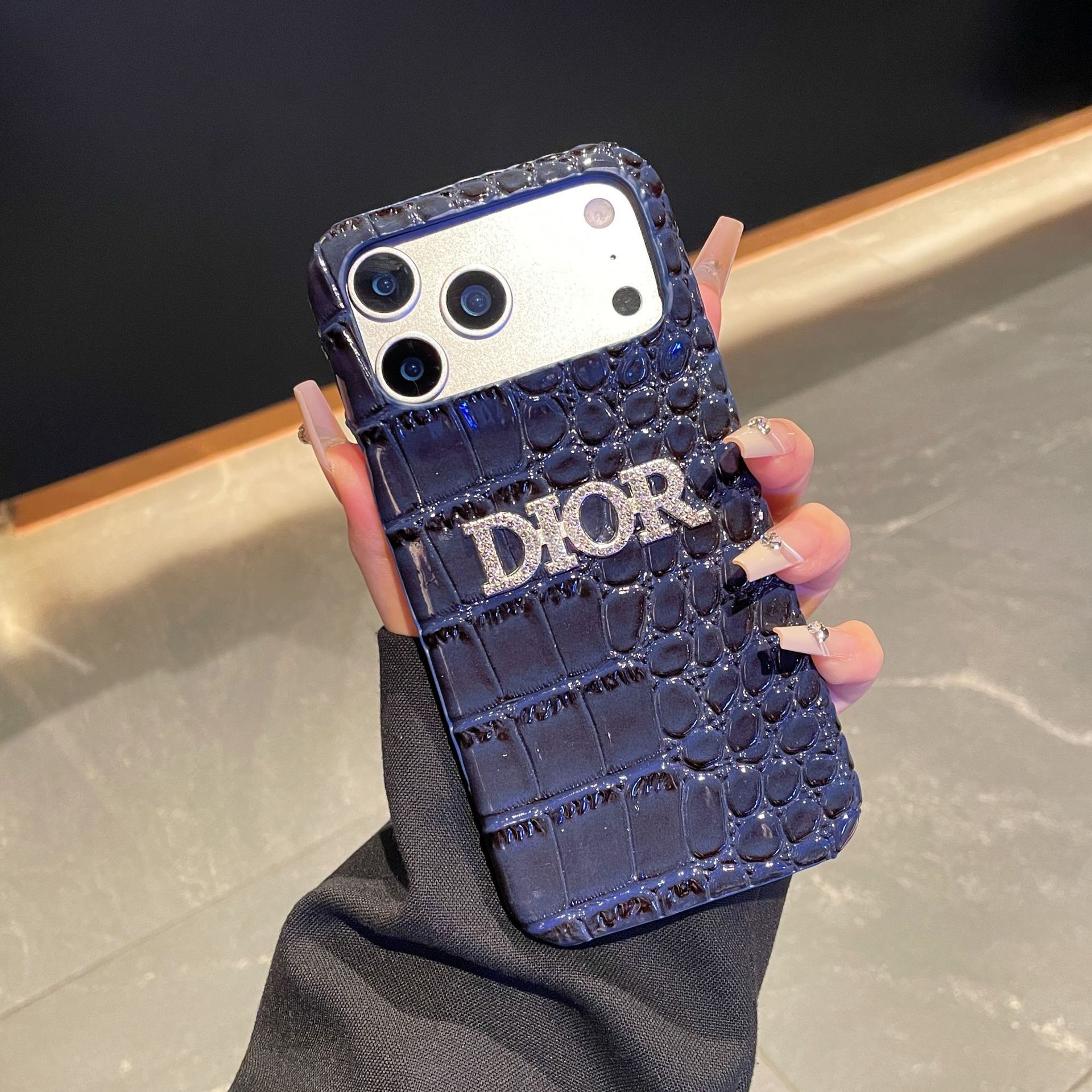 Dior High-Gloss Crocodile Texture Leather iPhone Case