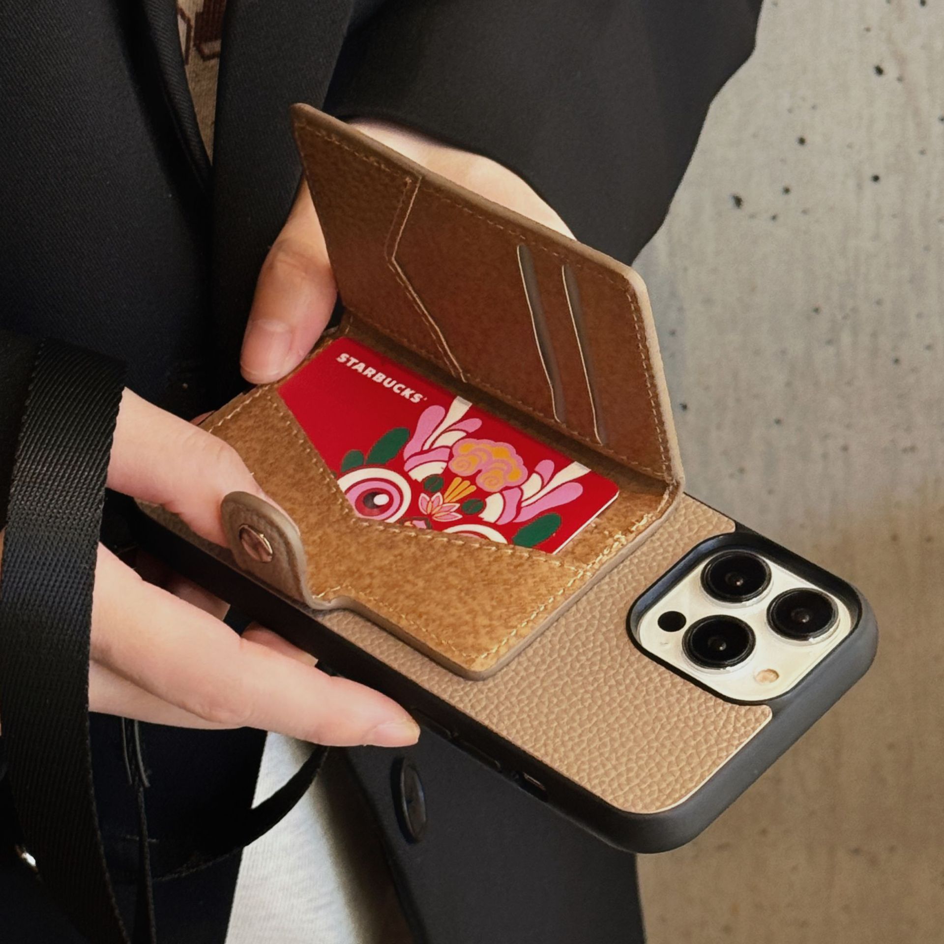 Leather iPhone Wallet Case With Crossbody Strap 