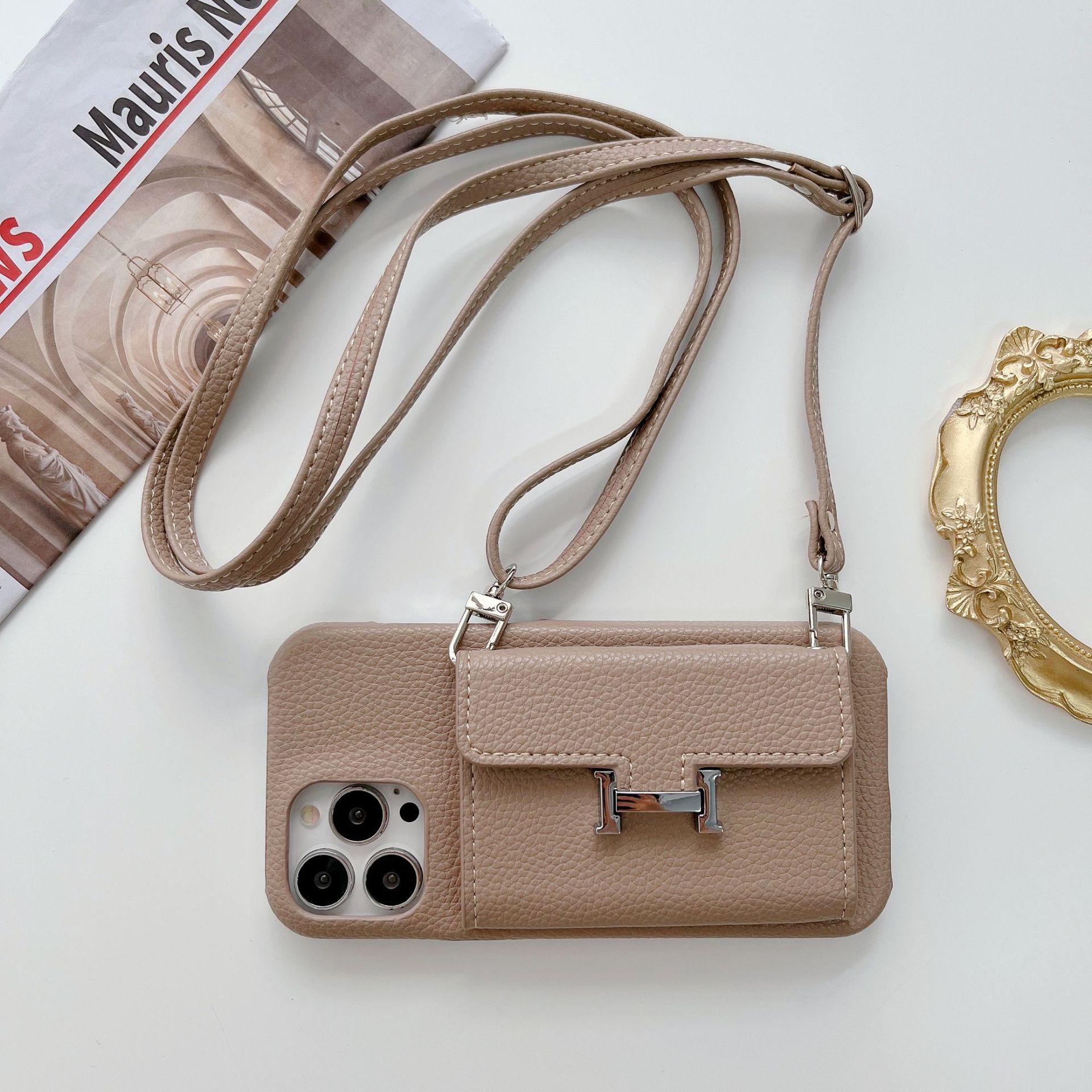 Leather iPhone Wallet Case With Crossbody Strap