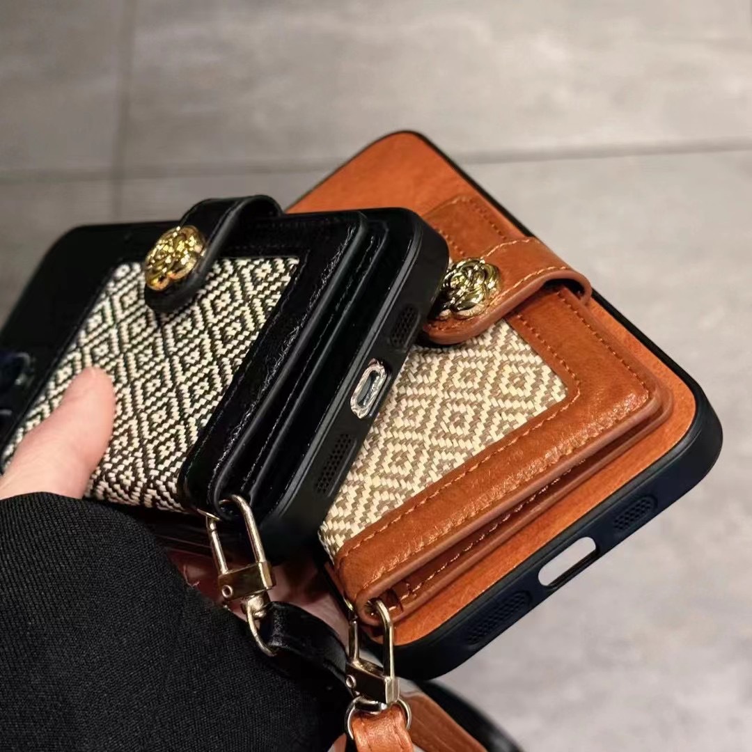 Camellia Luxury Leather CC iPhone Wallet Case With Crossbody Strap 