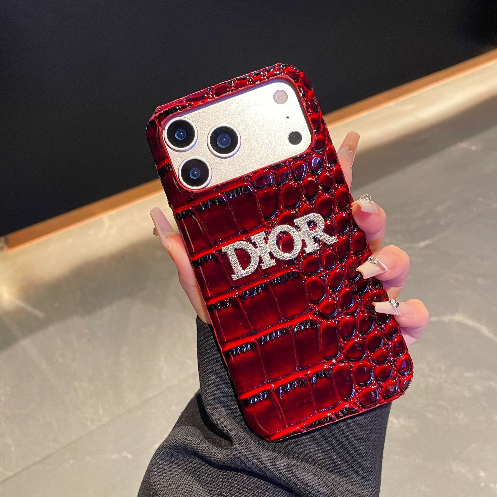 Dior High-Gloss Crocodile Texture Leather iPhone Case