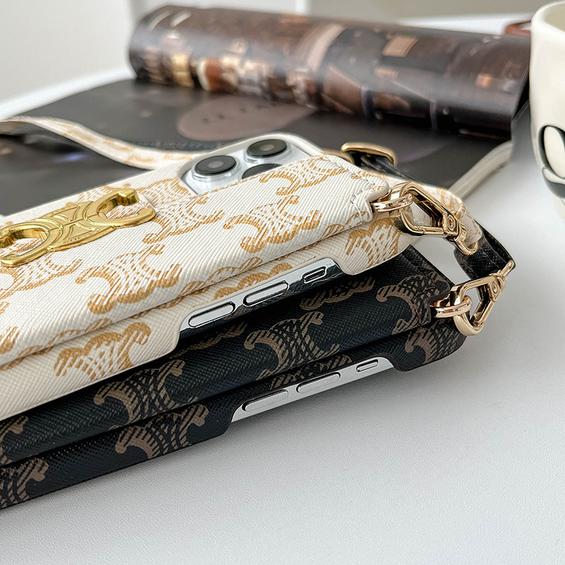 Luxurious Leather CL iPhone Wallet Case With Crossbody Strap