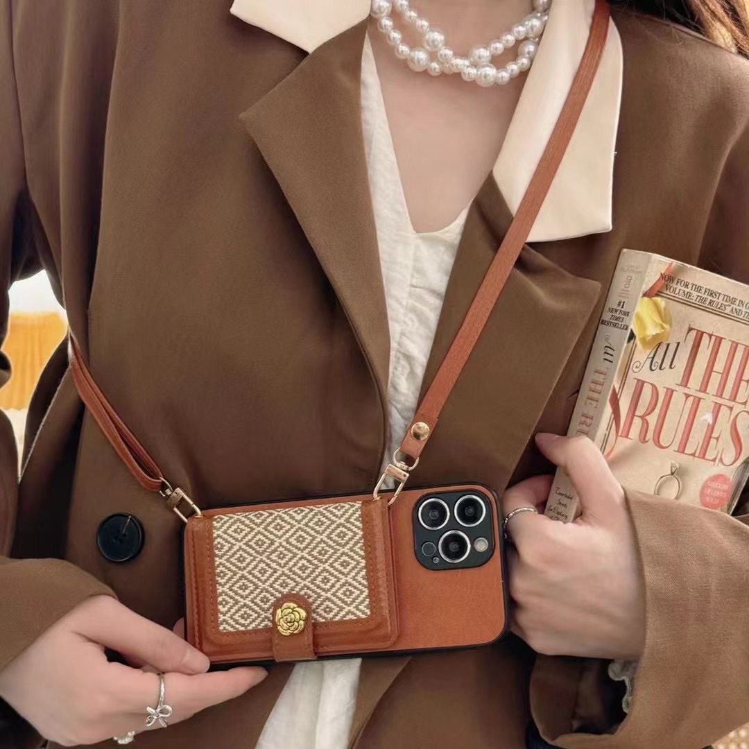 Camellia Luxury Leather CC iPhone Wallet Case With Crossbody Strap 