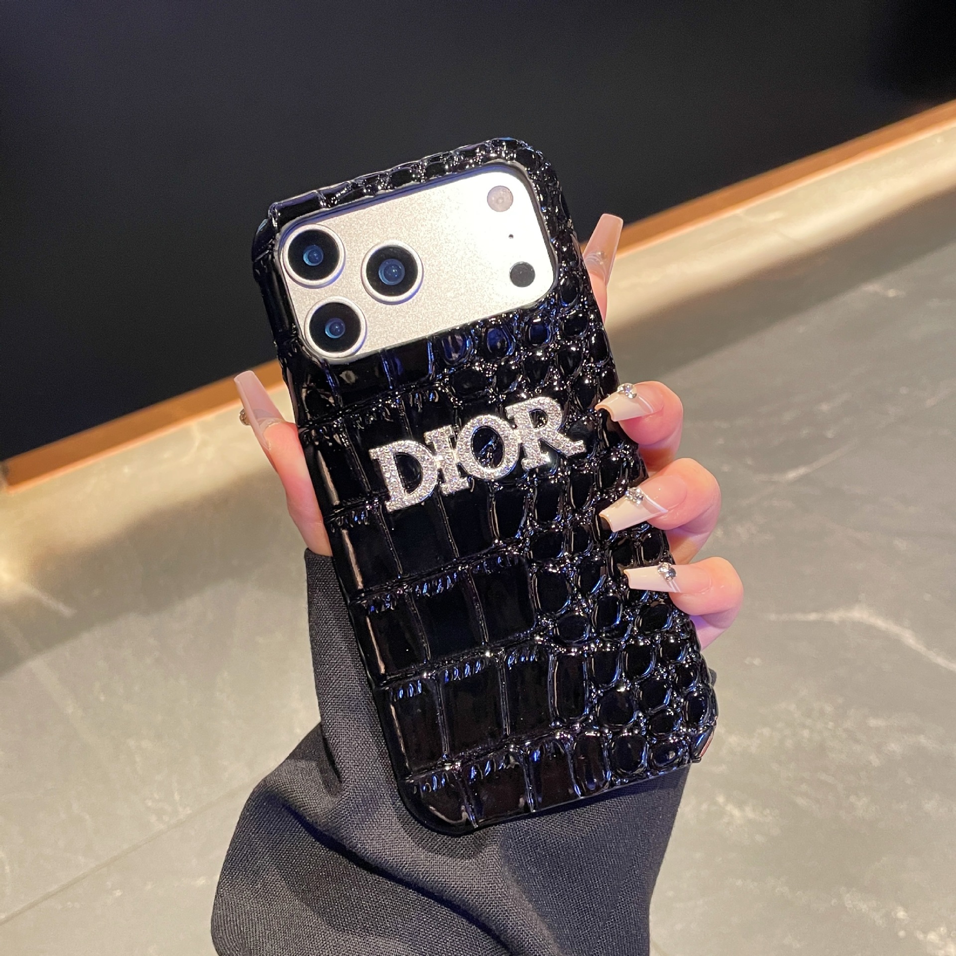 Dior High-Gloss Crocodile Texture Leather iPhone Case