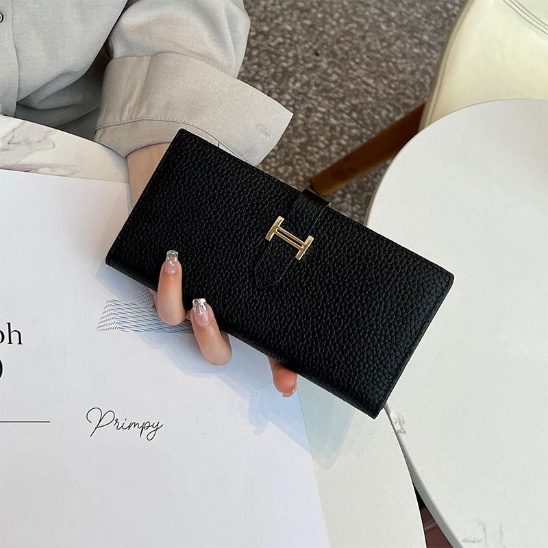 luxurious Leather Flap Long Wallet