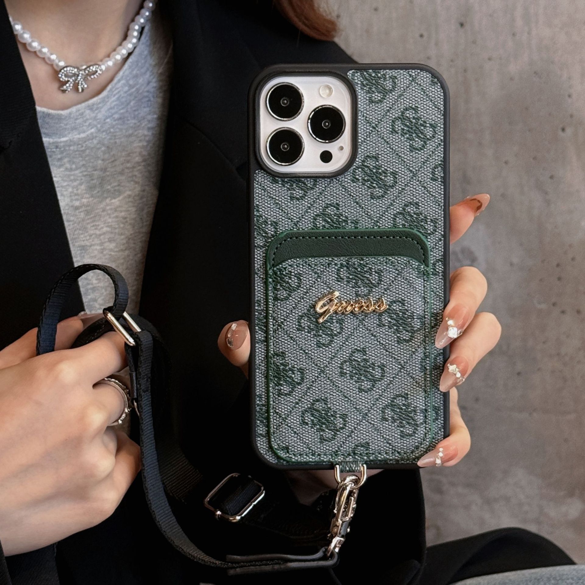 Cloth Pattern Vintage iPhone Wallet Case With Crossbody Strap 