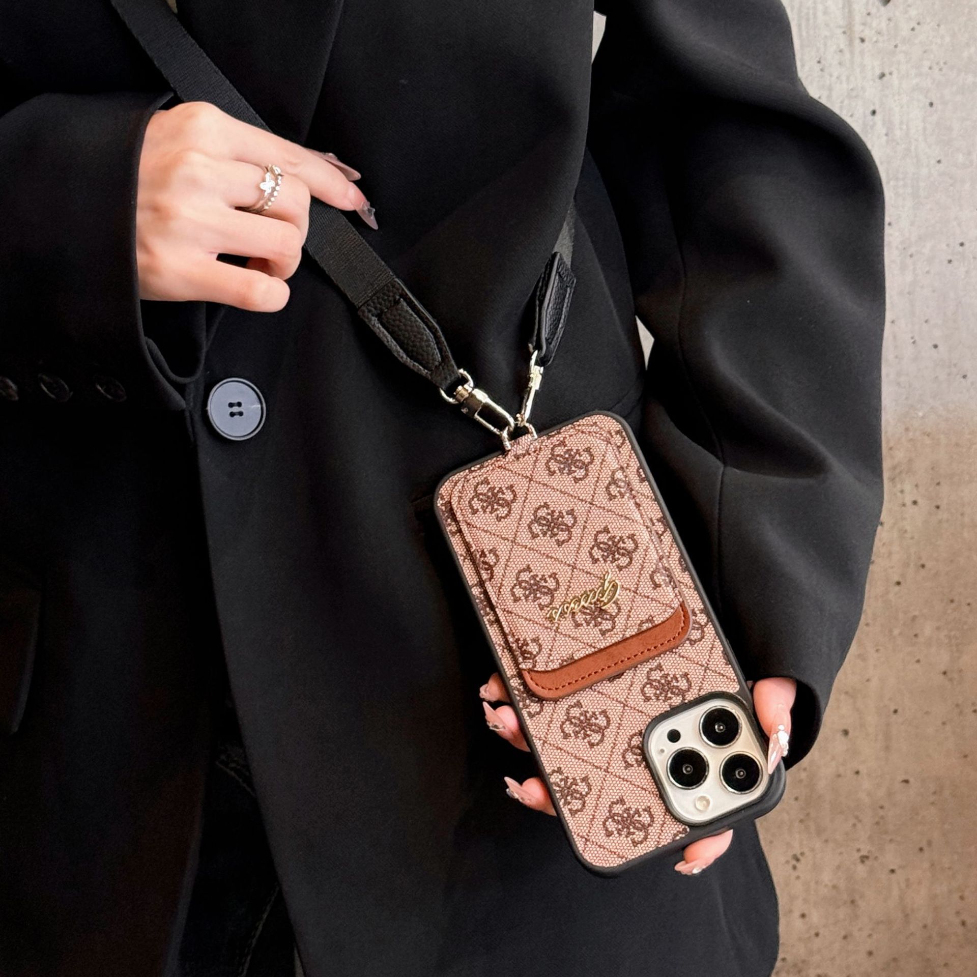 Cloth Pattern Vintage iPhone Wallet Case With Crossbody Strap 