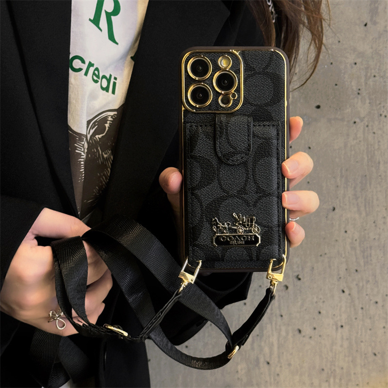 Vintage Leather iPhone Wallet Case With Crossbody Strap