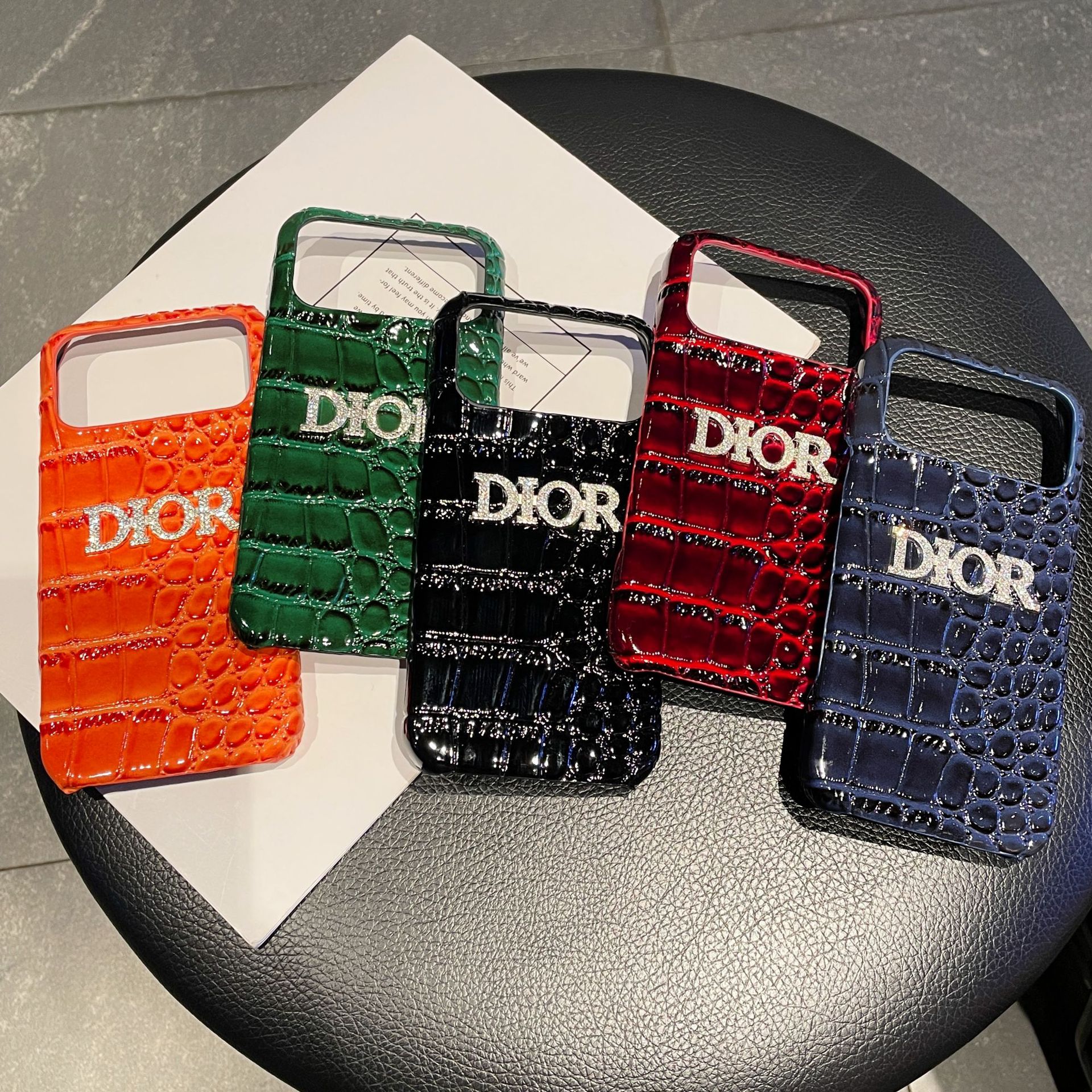 Dior High-Gloss Crocodile Texture Leather iPhone Case