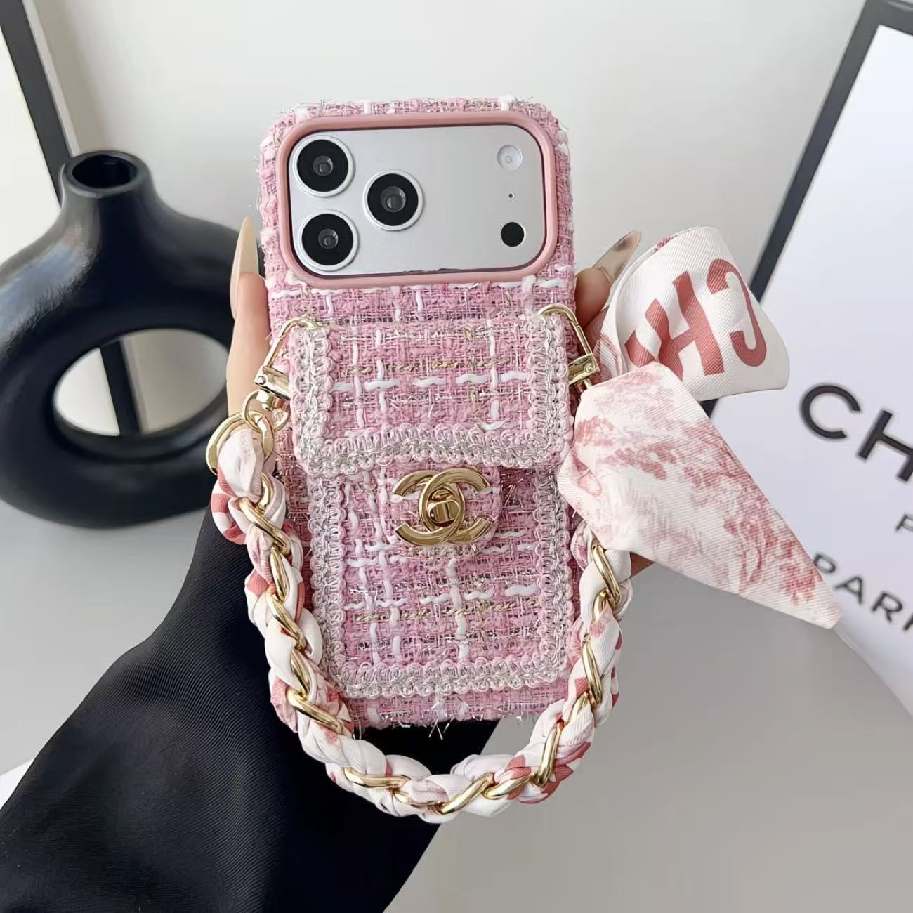 Chanel Embroidered Luxury Soft iPhone Wallet Case