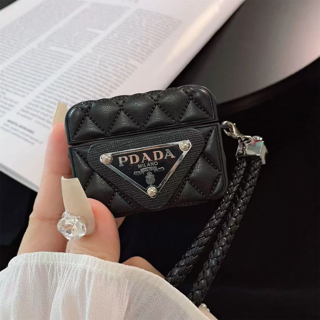 PR Leather triangular metal label Airpods Case with hand strap-BELKCASE