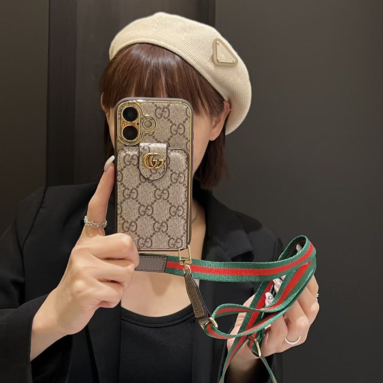 Monogram Leather iPhone Wallet Case With Crossbody Strap