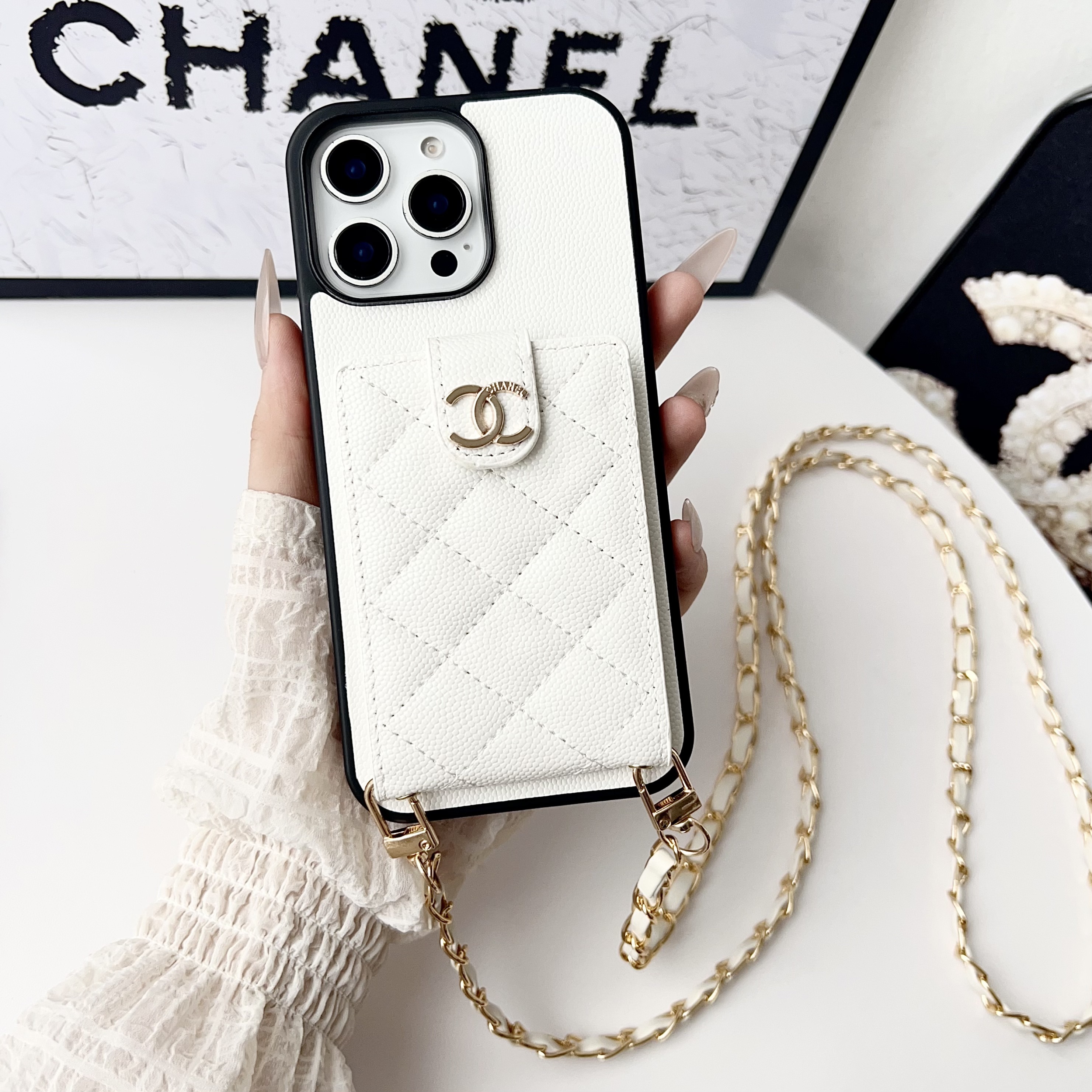 Chanel Leather iPhone Wallet Case With Crossbody Strap