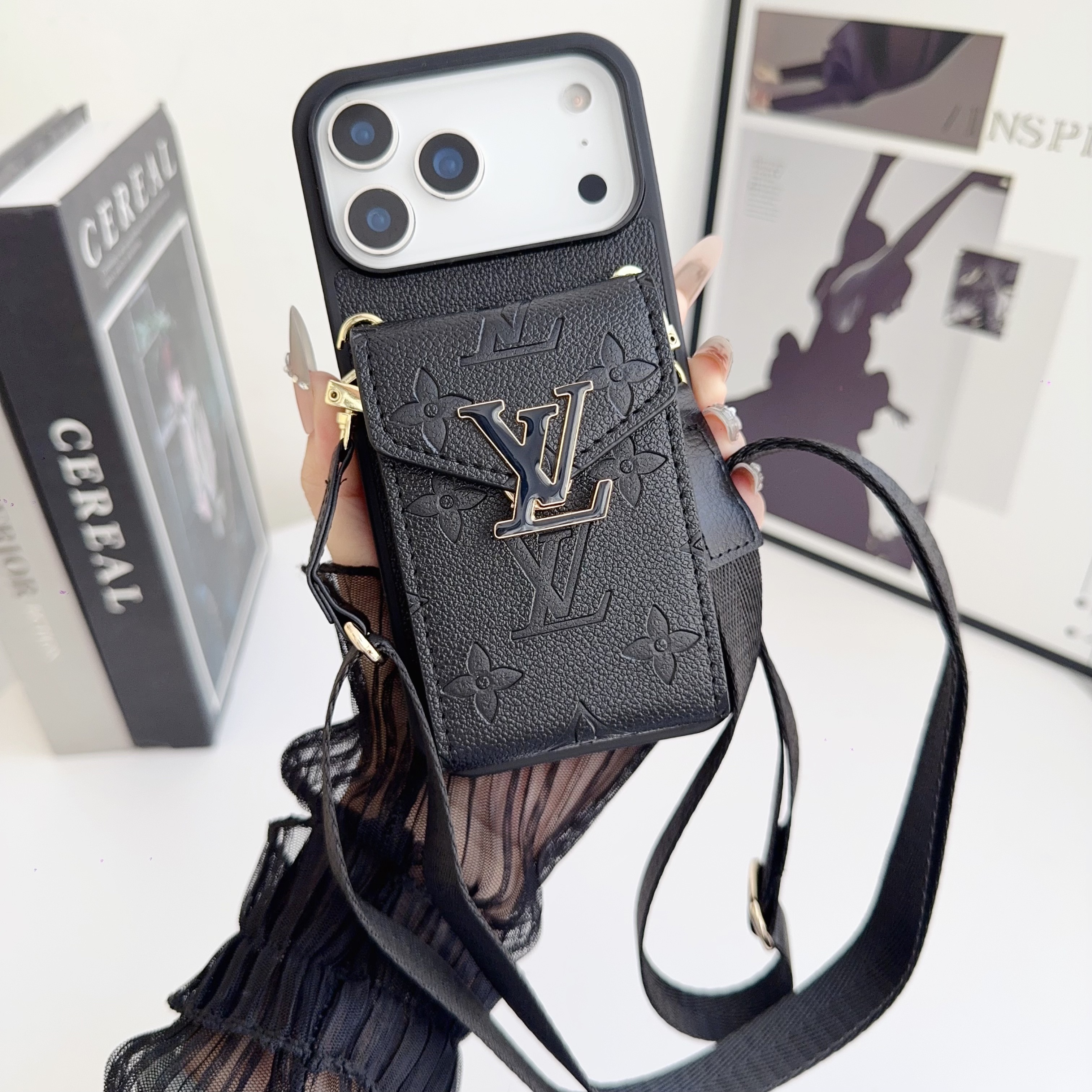 Louis Vuitton Vintage Monogram Leather iPhone Wallet Case With Crossbody Strap