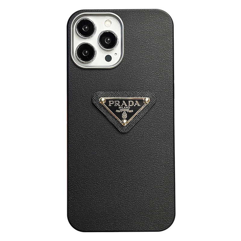 Simple leather Metal Triangle Label PR iPhone Case