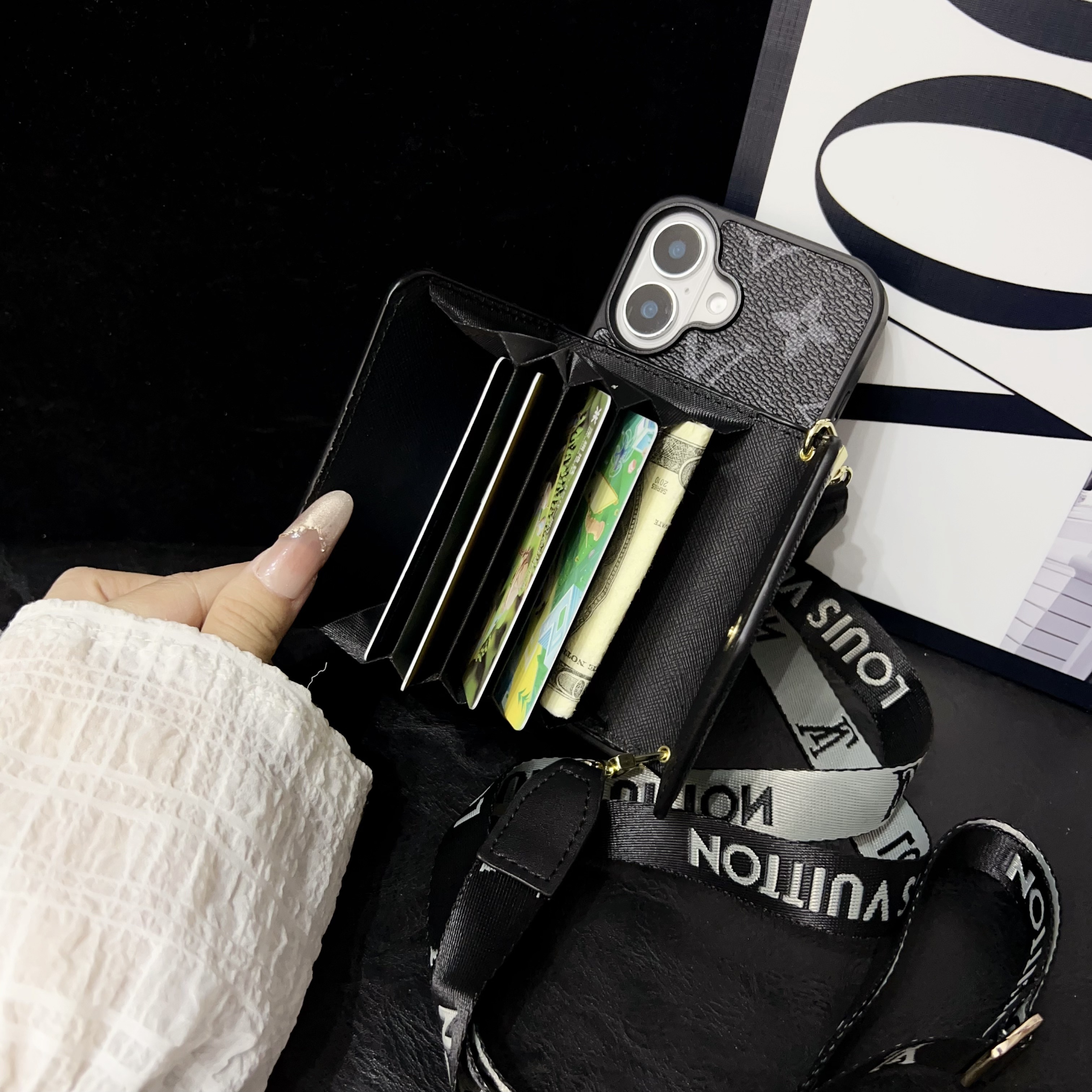 Balenciaga Leather  iPhone Wallet Case With Crossbody Strap