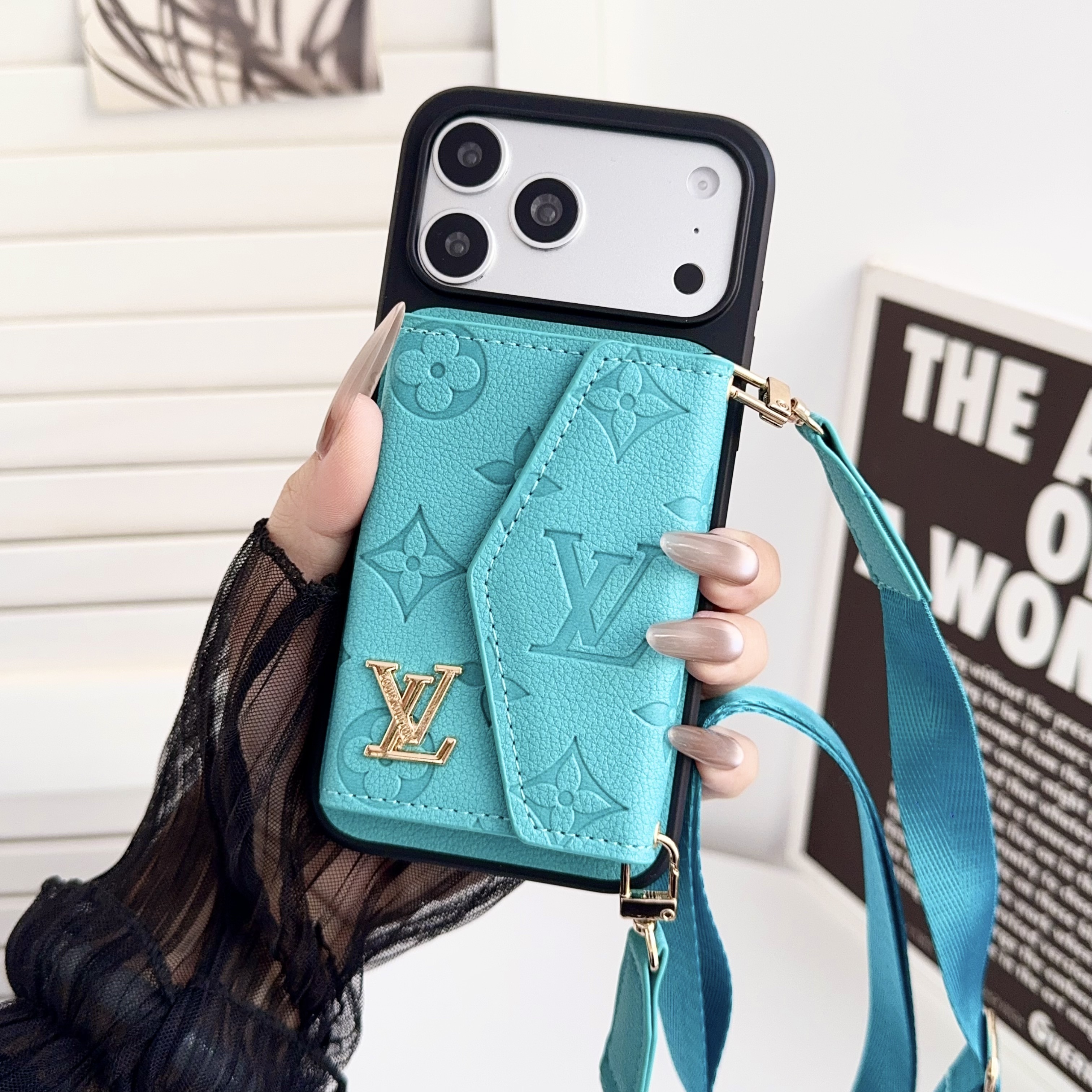 Louis Vuitton Leather iPhone Wallet Case With Crossbody Strap