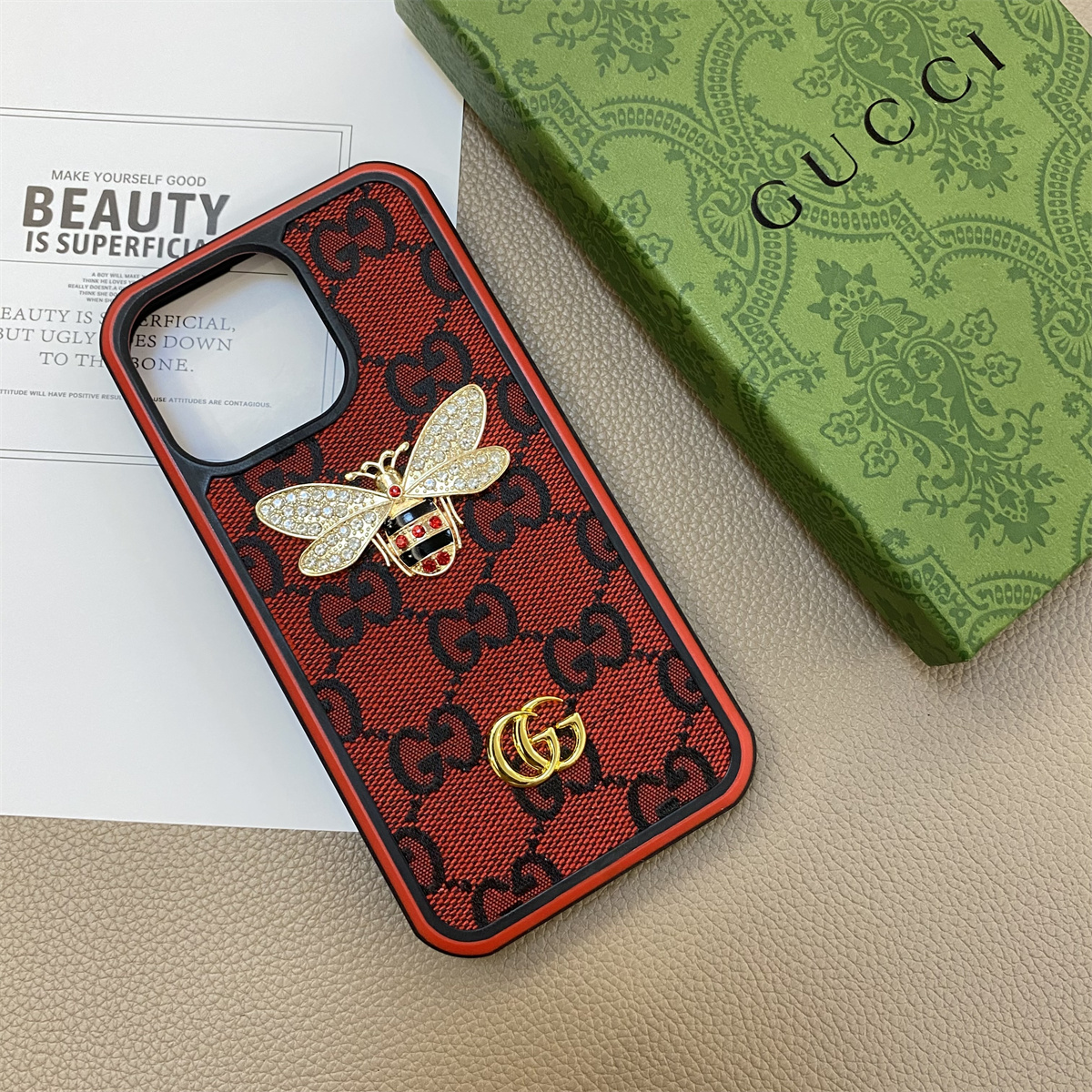 Gucci Classic Bee Luxury Leather iPhone Case 