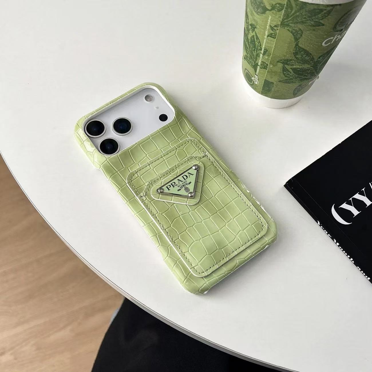  Prada  Crocodile pattern Leather iPhone Wallet Case 