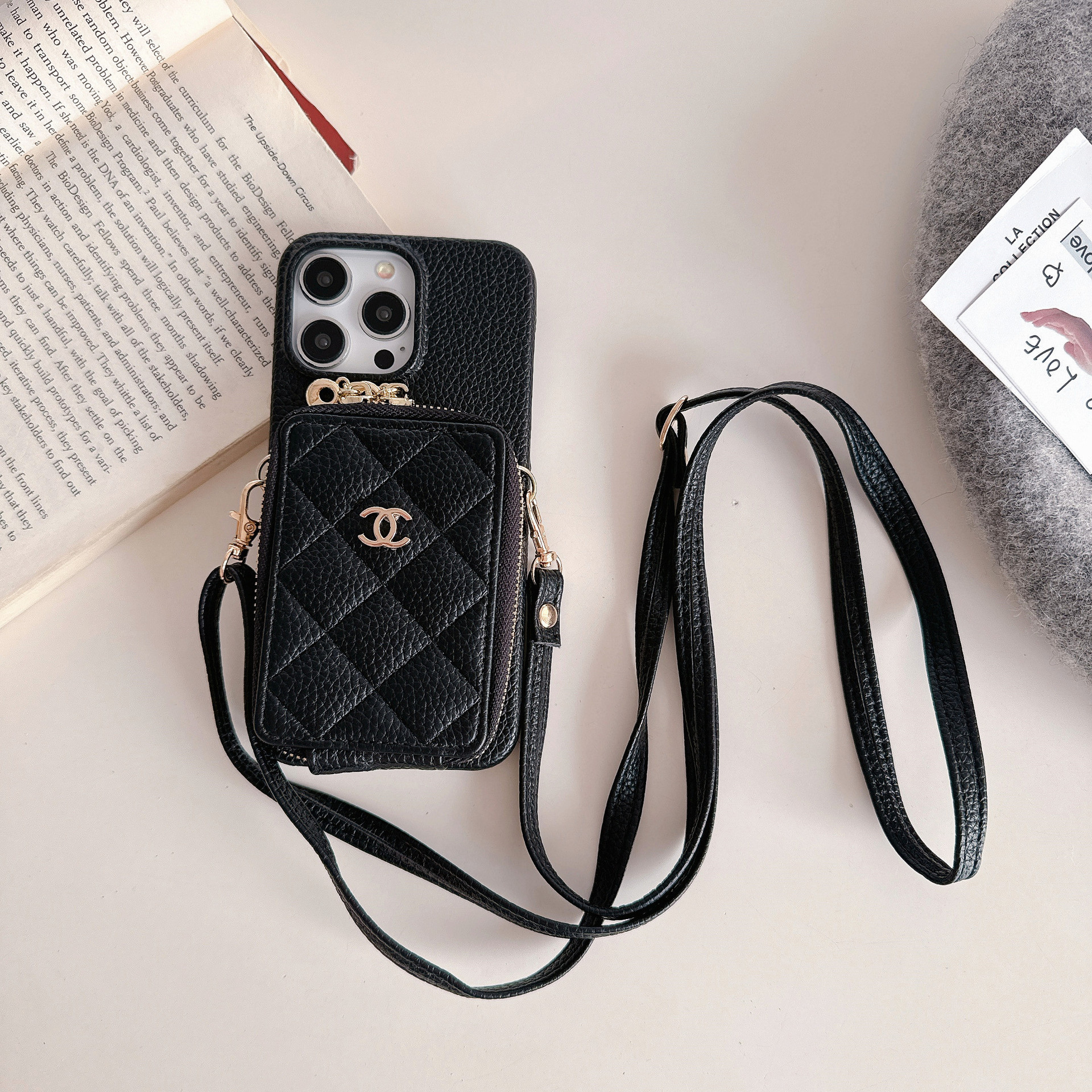 Chanel Leather iPhone Wallet Case With Crossbody Strap