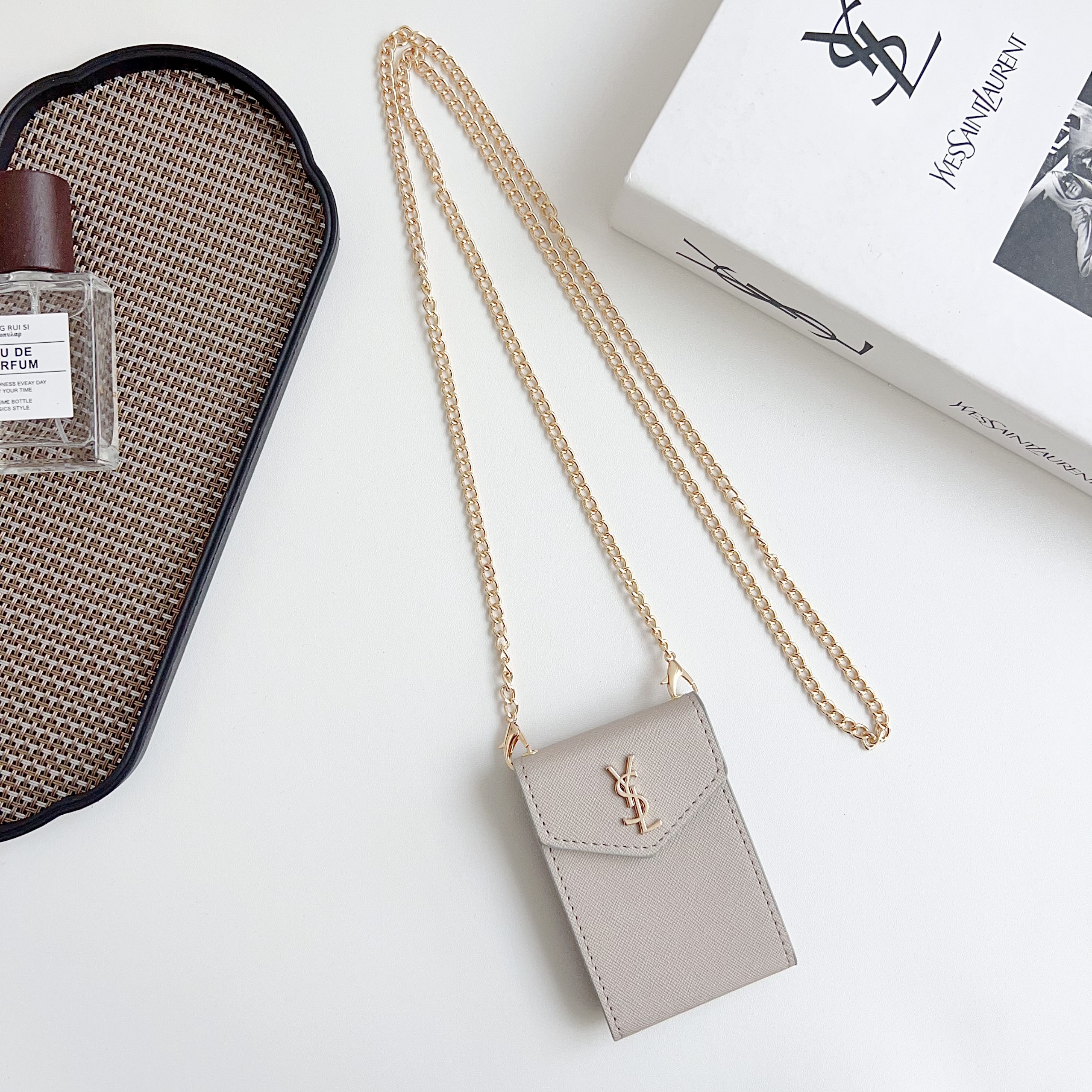 YSL leather Wallet Card Holder with crossbody chain