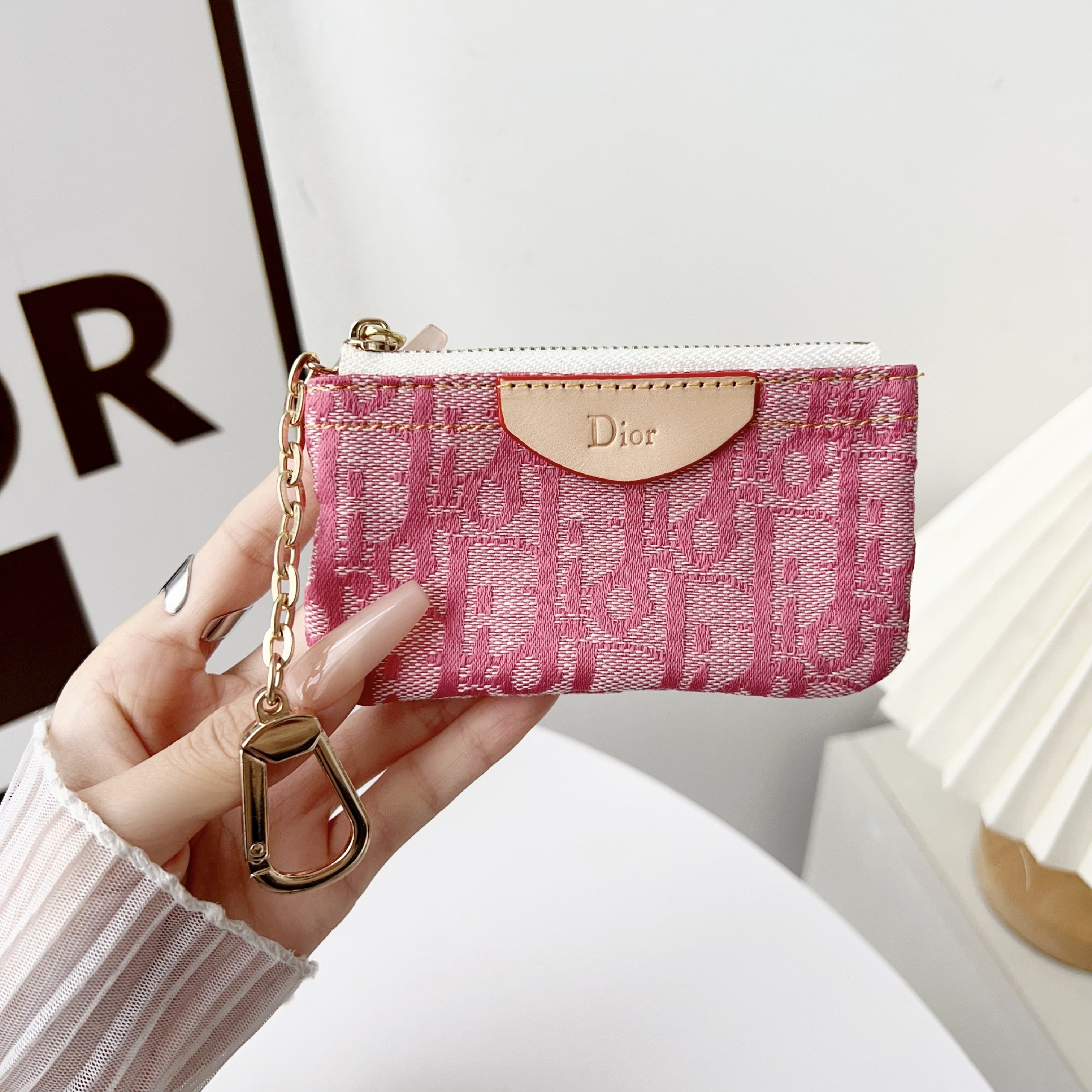 Dior Denim Canvas Coin Purse with Zipper & Keychain