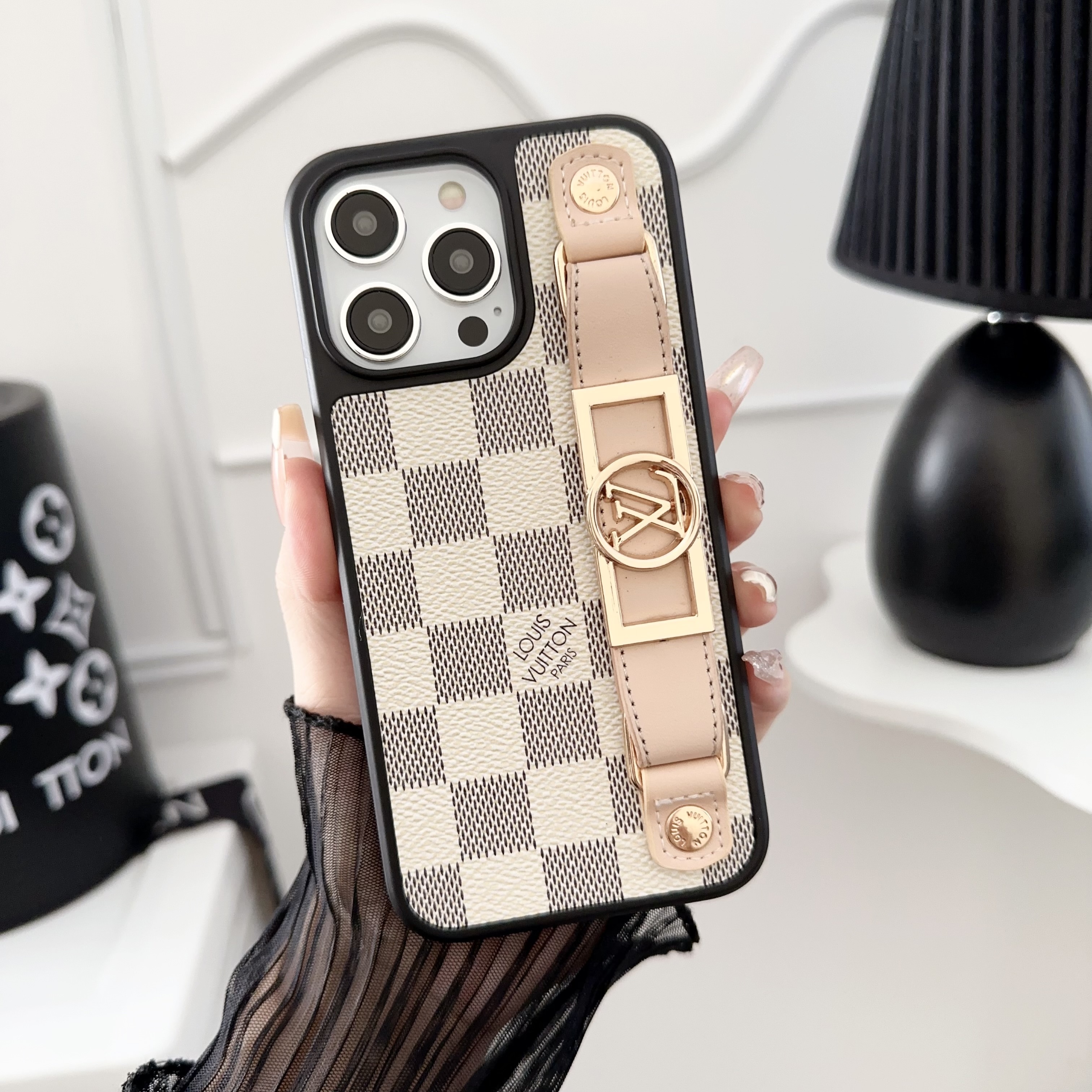Louis Vuitton Gucci Leather Monogram iPhone Case With Holder