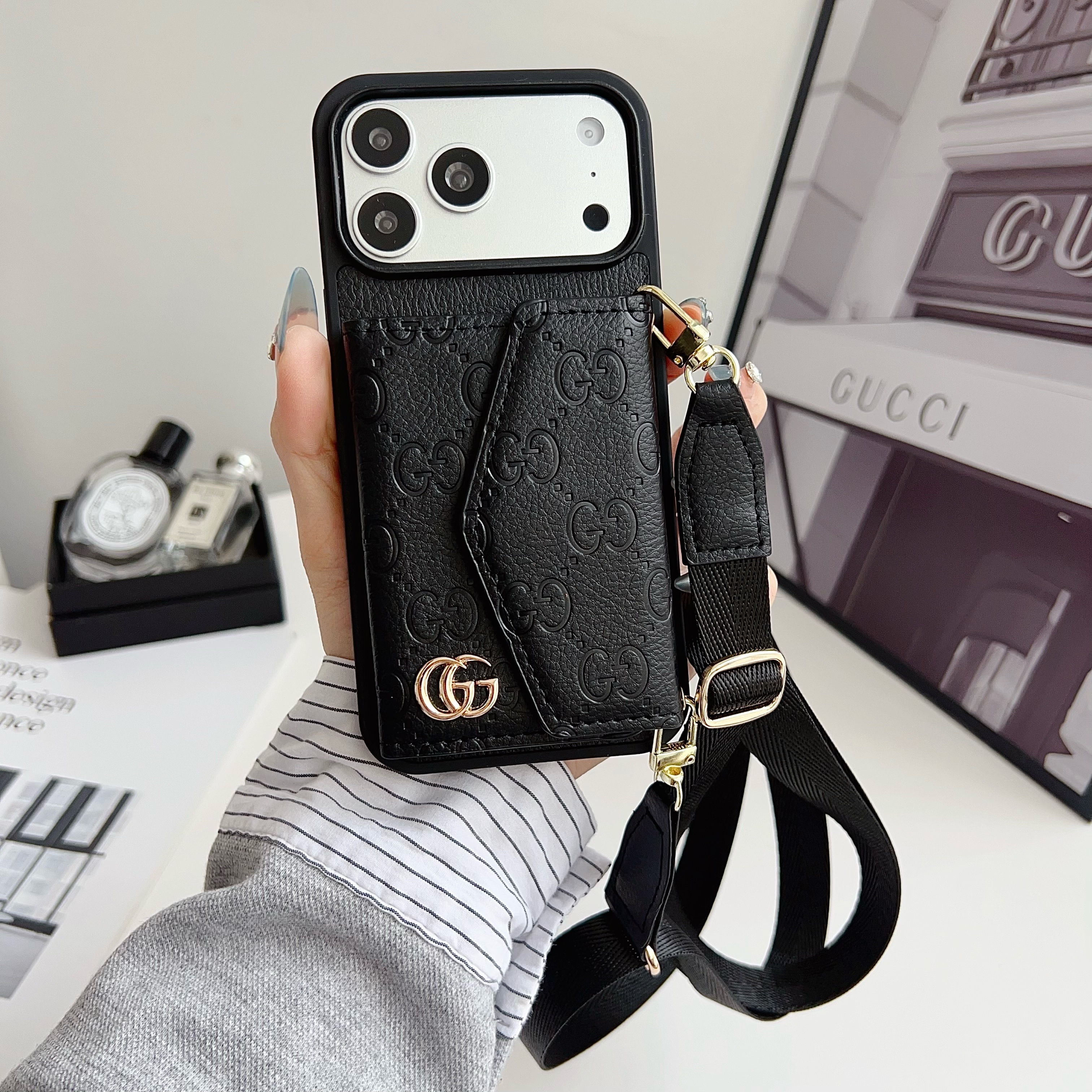 Gucci Leather iPhone Wallet Case With Crossbody Strap