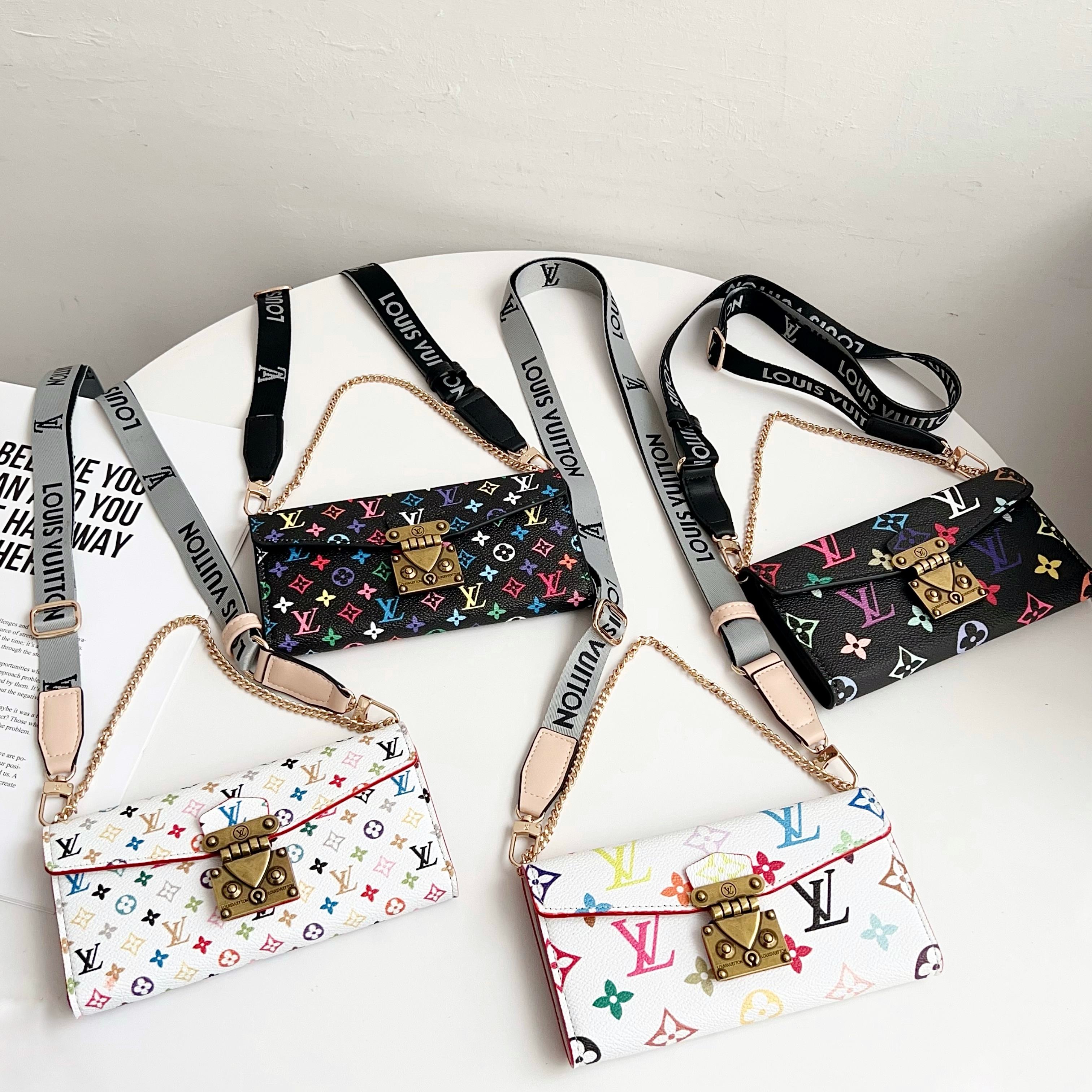 Louis Vuitton Monogram iPhone Wallet Case Magnetic Flip Cover With Crossbody Strap