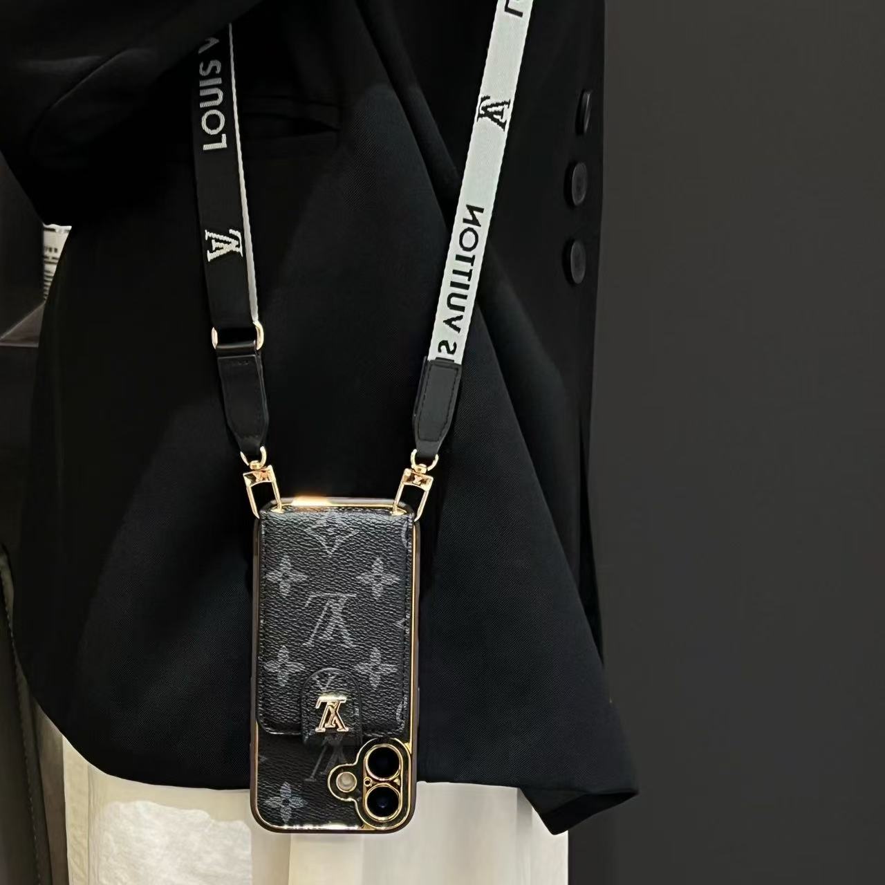 Monogram Leather iPhone Wallet Case With Crossbody Strap