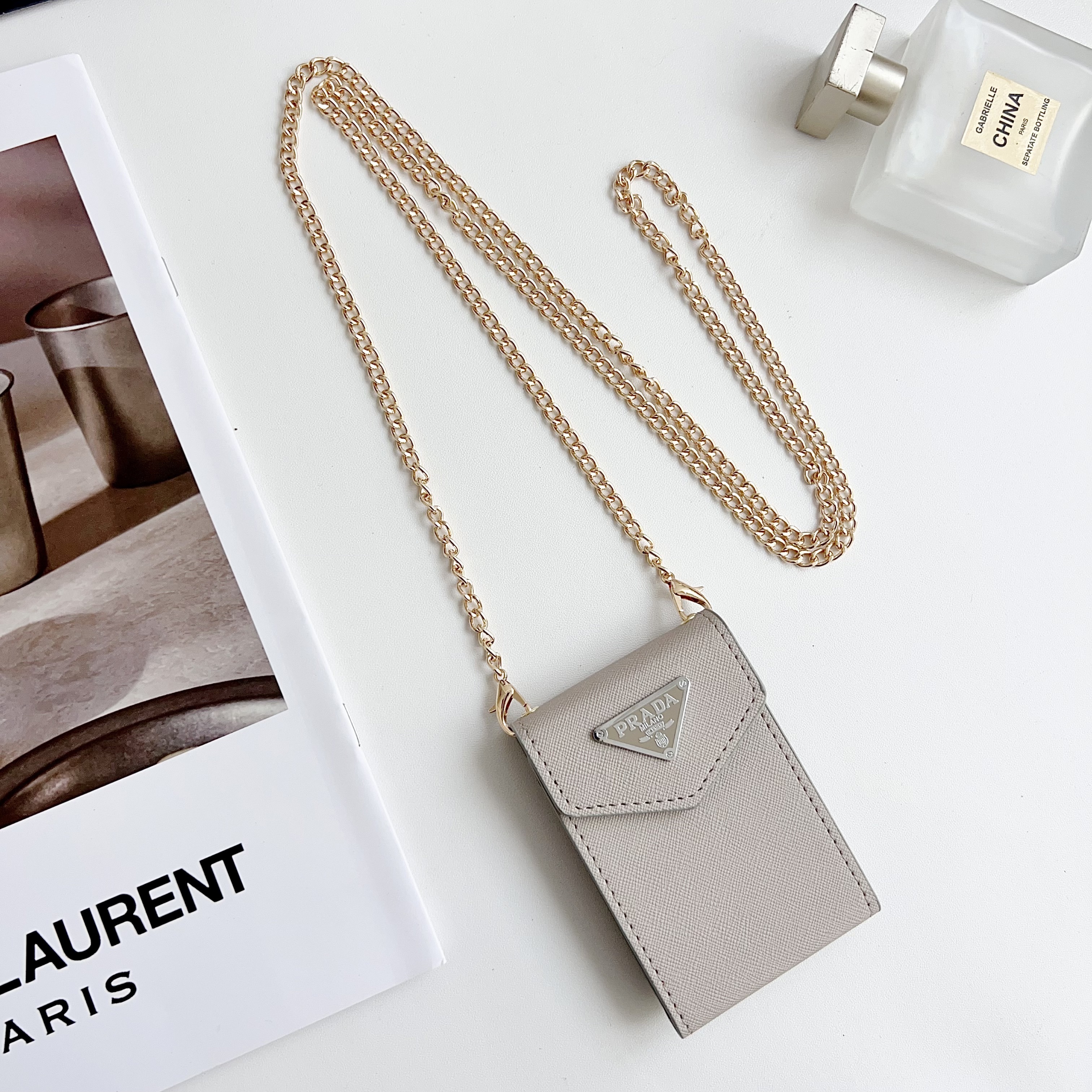 Prada leather Wallet Card Holder with crossbody chain