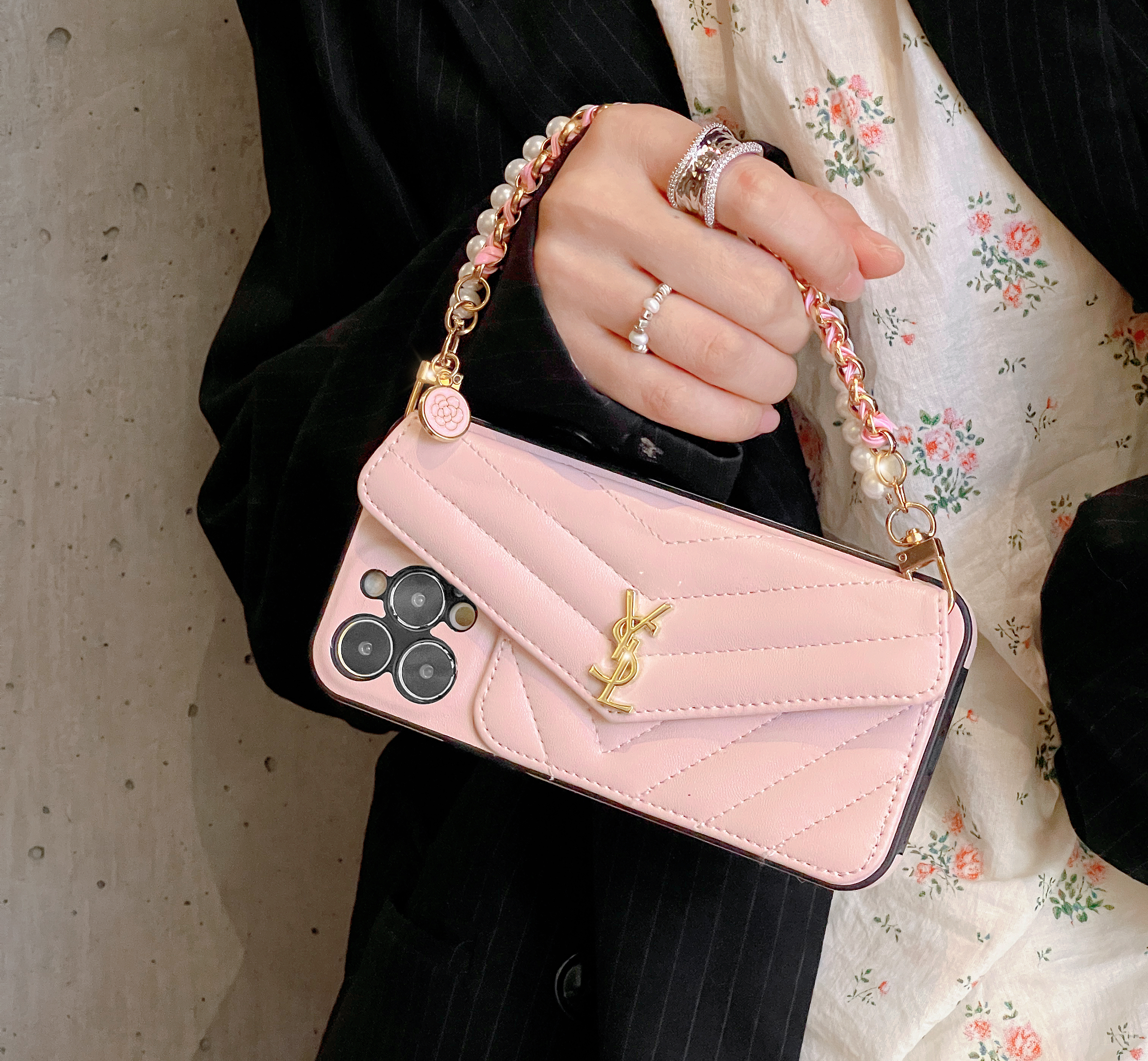 Luxury leather YL iPhone Wallet Case With bracelet