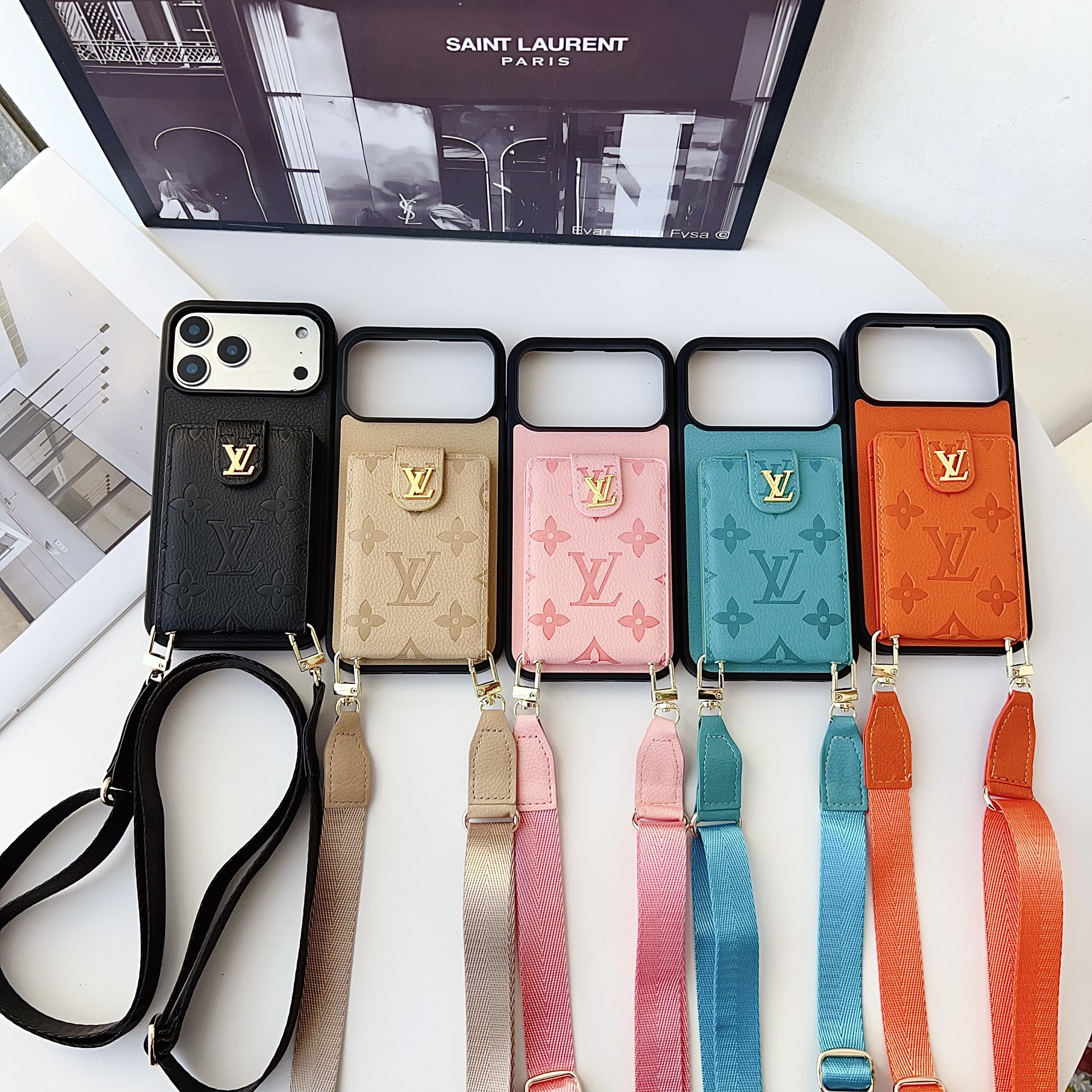 Louis Vuitton Vintage Monogram Leather iPhone Wallet Case With Crossbody Strap