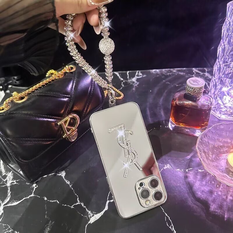 YSL mirror-finish diamonds iPhone Case with rhinestone bracelet