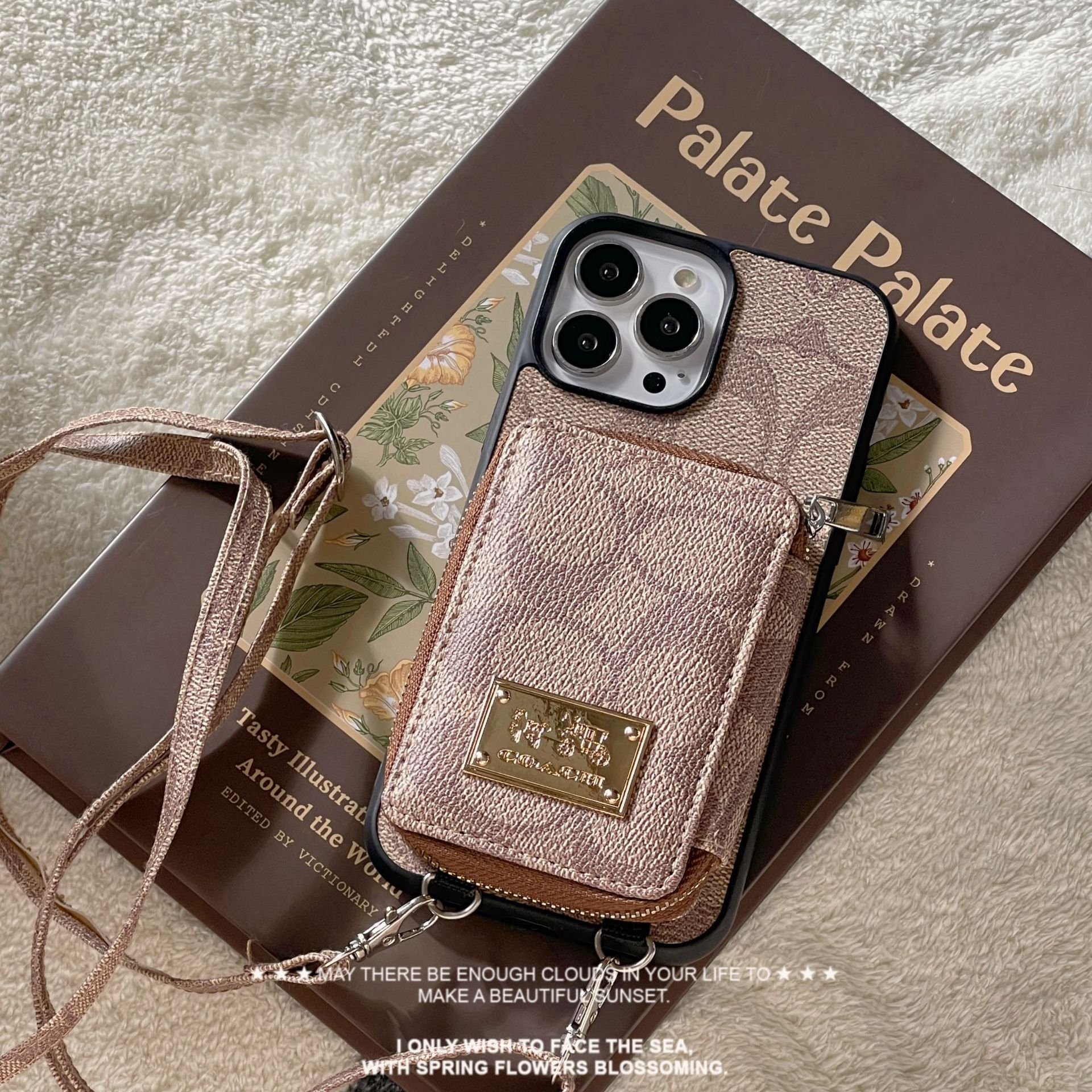  Coach Leather iPhone Zipper Wallet Case with Crossbody Strap