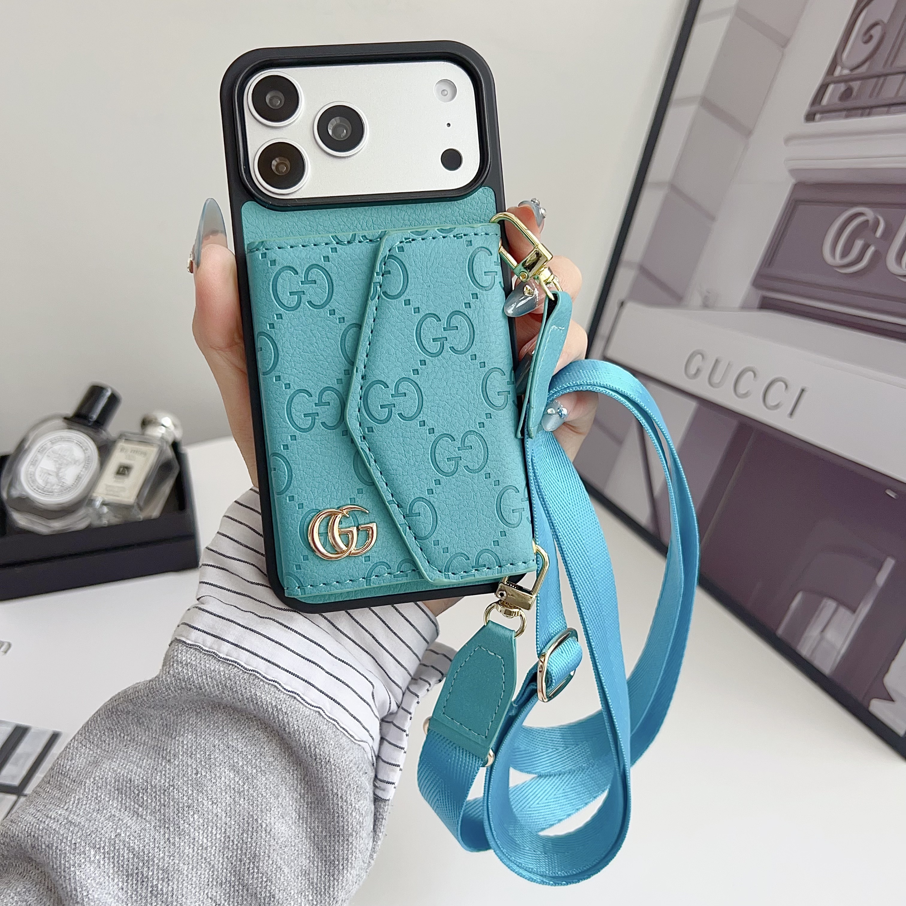 Gucci Leather iPhone Wallet Case With Crossbody Strap