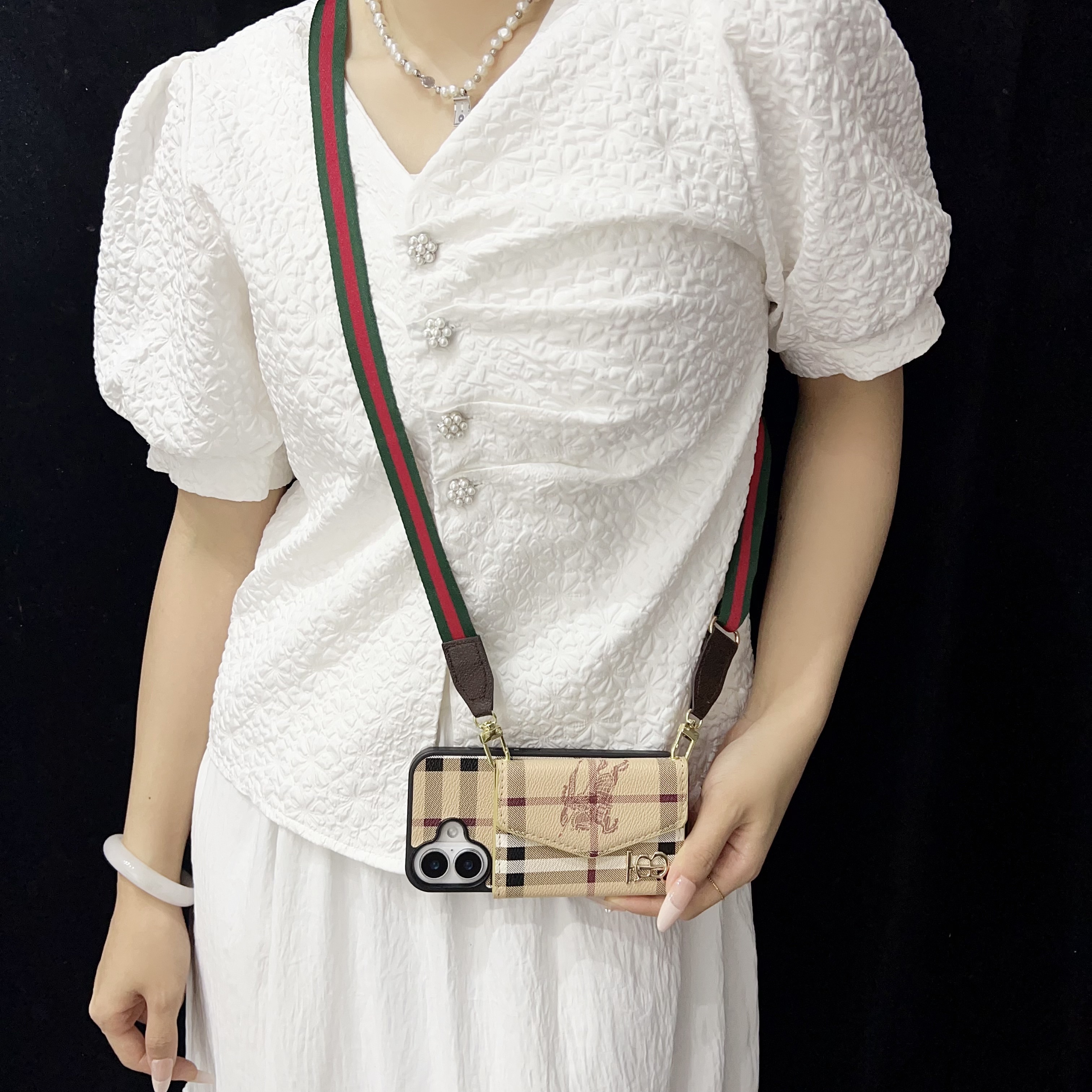 Balenciaga Leather  iPhone Wallet Case With Crossbody Strap