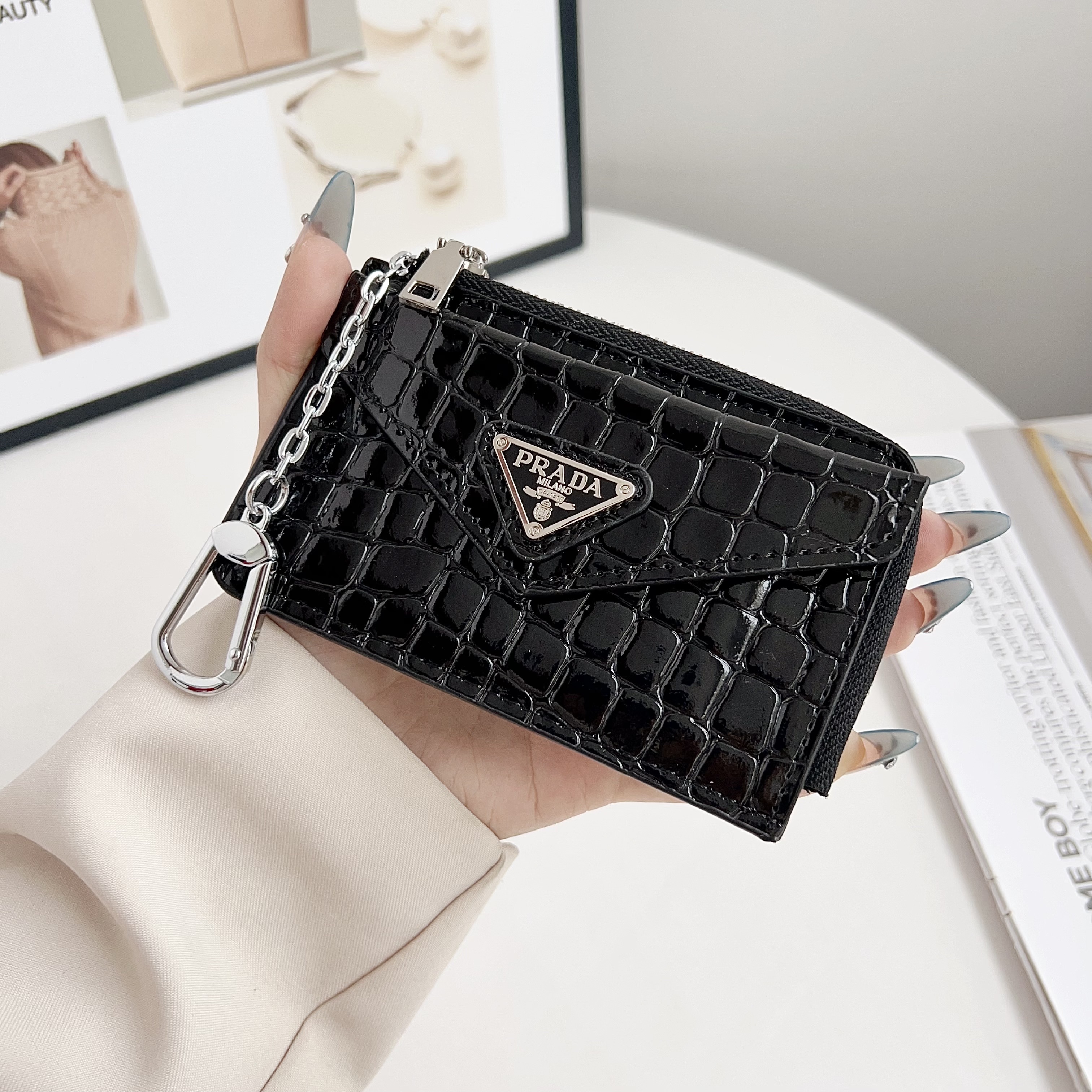 Prada Luxury Leather Zipper Wallet Card Holder & Coin Purse