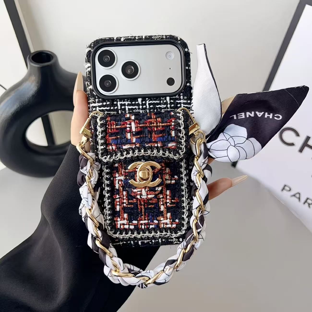 Chanel Embroidered Luxury Soft iPhone Wallet Case