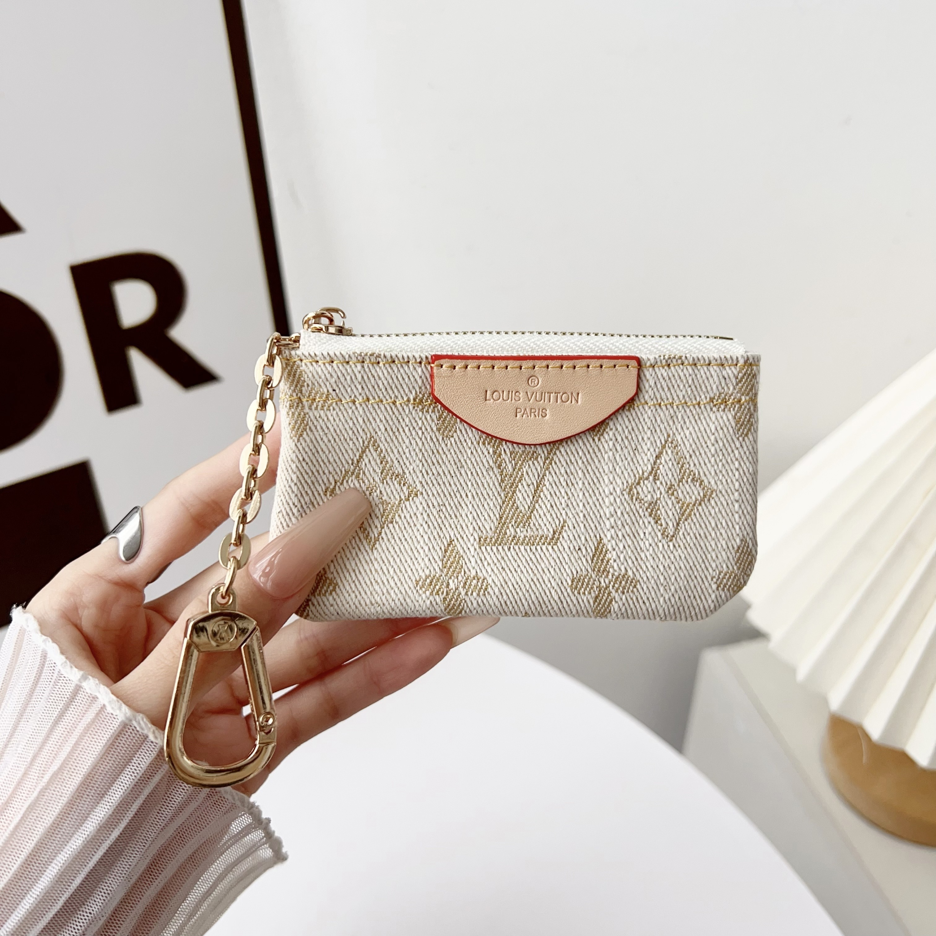 Louis Vuitton Denim Canvas Coin Purse with Zipper & Keychain